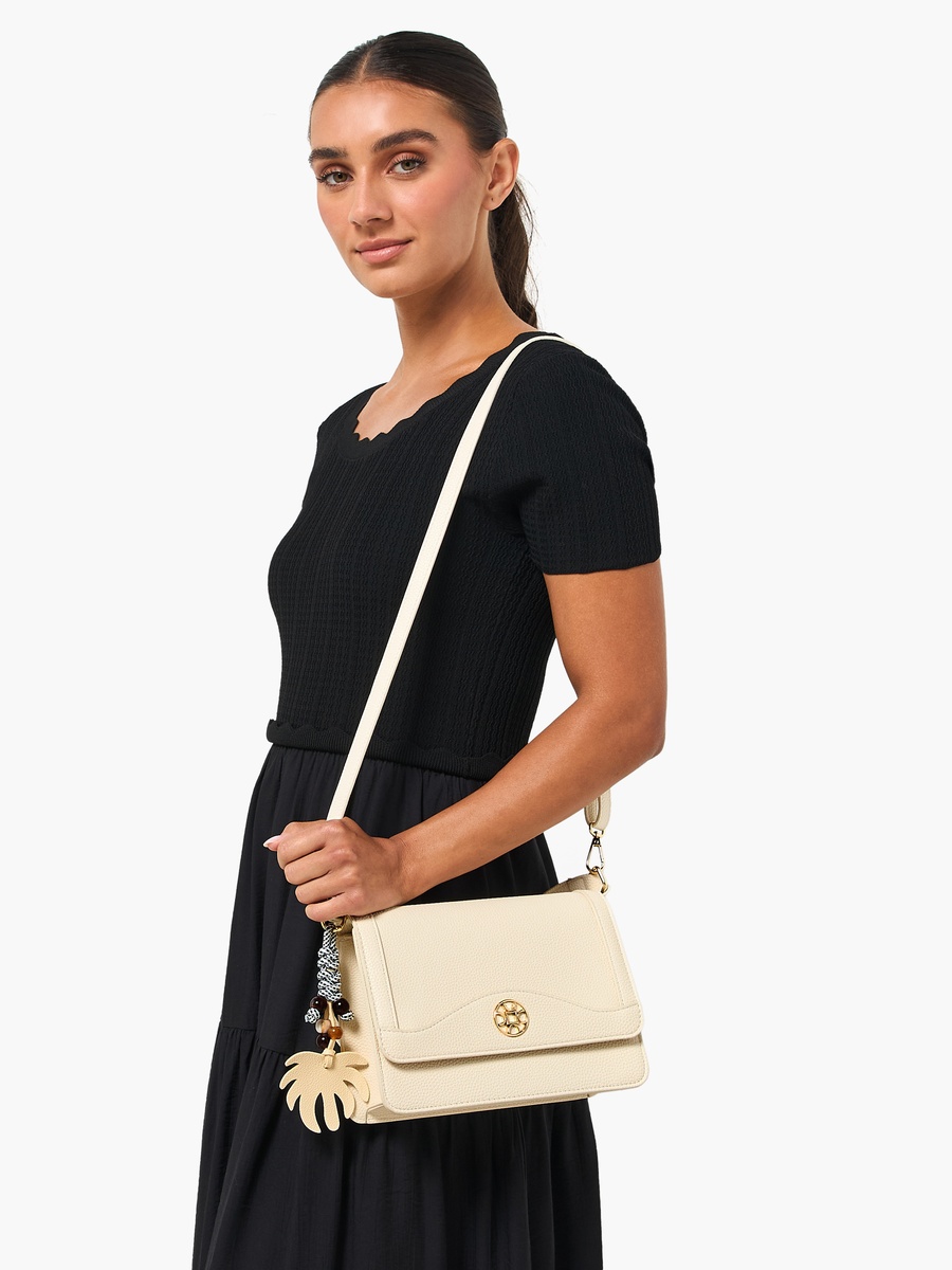 Kod Charm Detail Crossbody Bag with Detachable Strap
