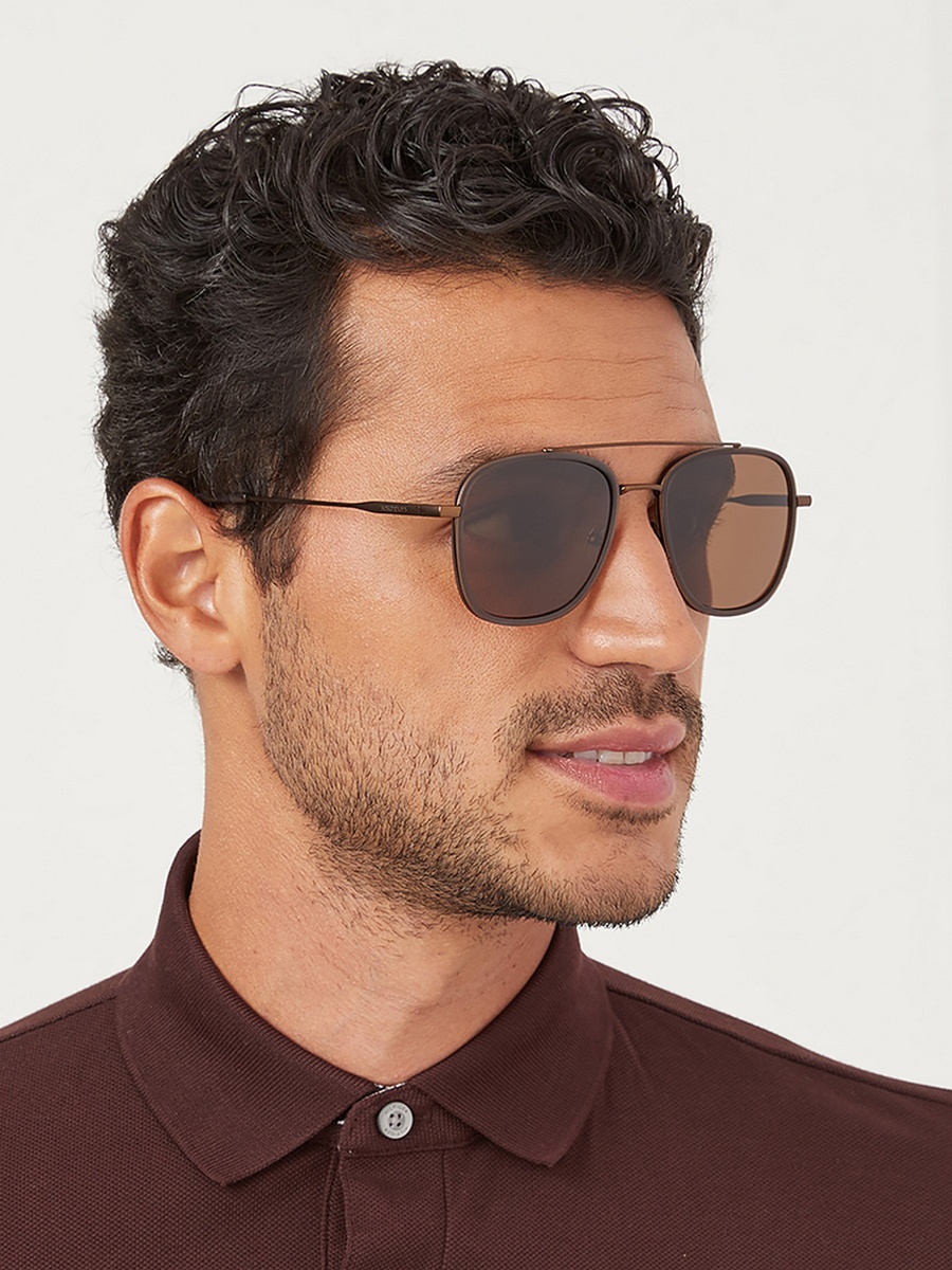 SQUARED AWAY  Brown Lens 55 mm Navigator Sunglasses