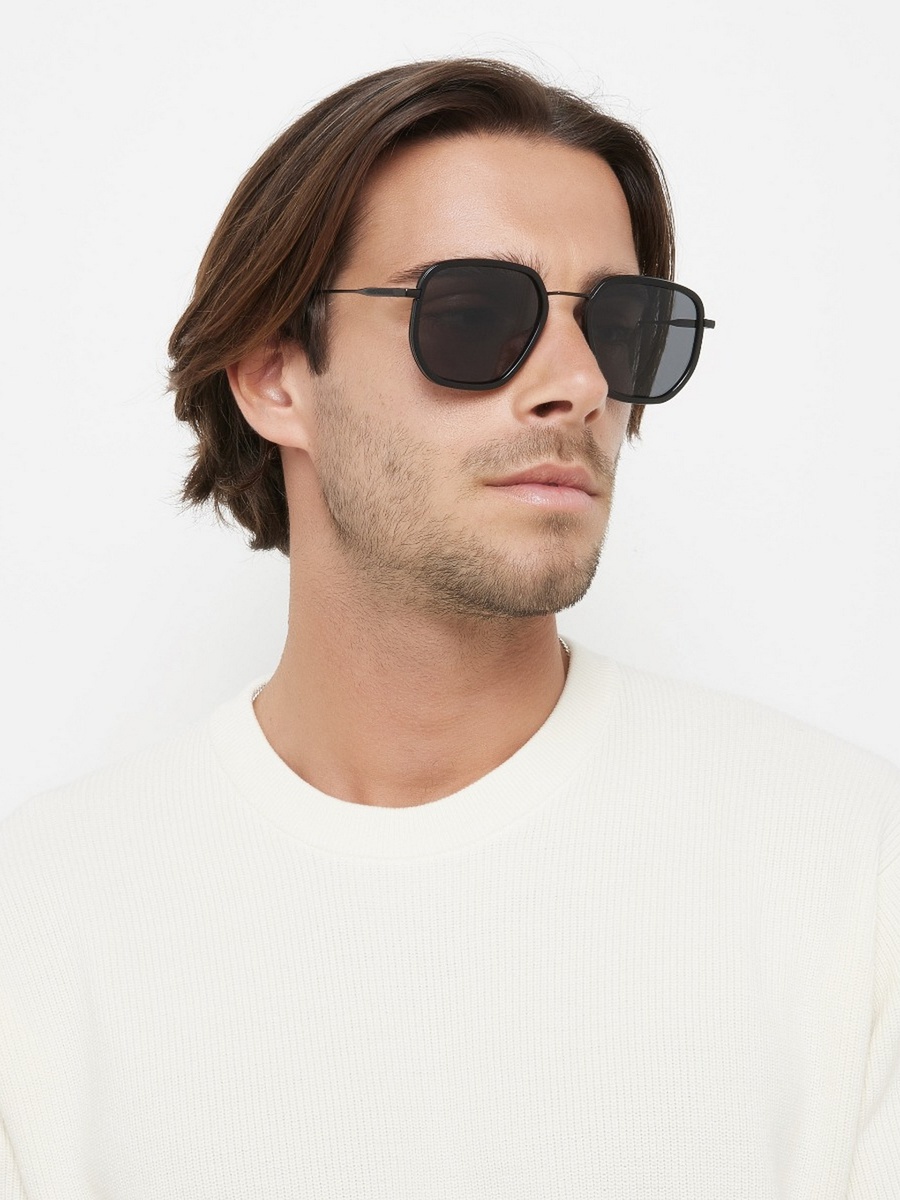Men Black Lens 55 mm Geometric Sunglasses - 30S-000281-0101