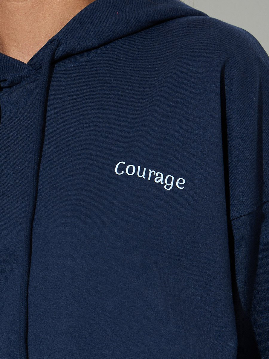 Dark Blue Slogan Print Oversized Hoodie