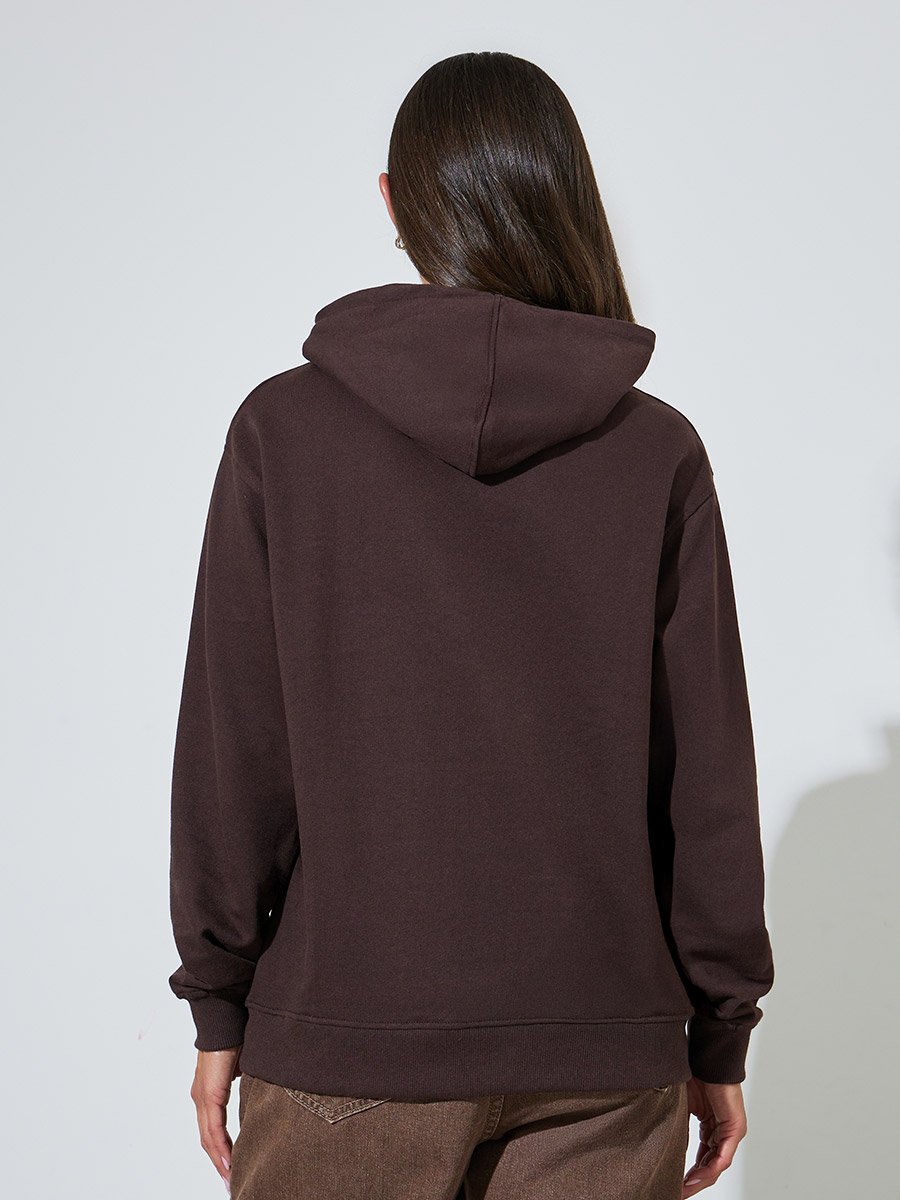 Coffee Brown Slogan Print Regular Fit Hoodie