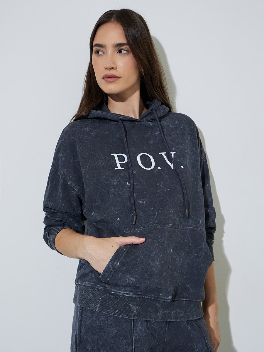 Charcoal Acid Washed Long Sleeves Oversized Hoodie