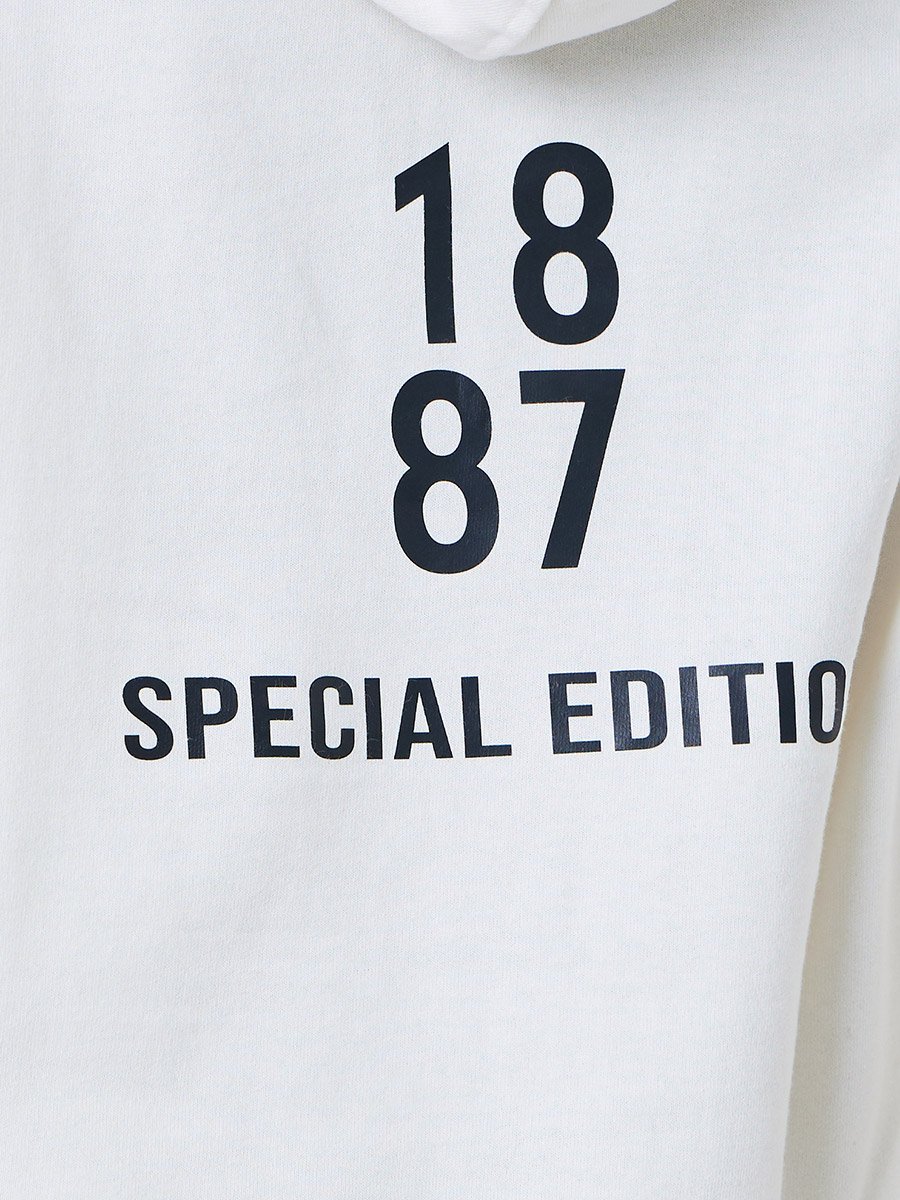 Off White Relaxed Longline Printed Hoodie