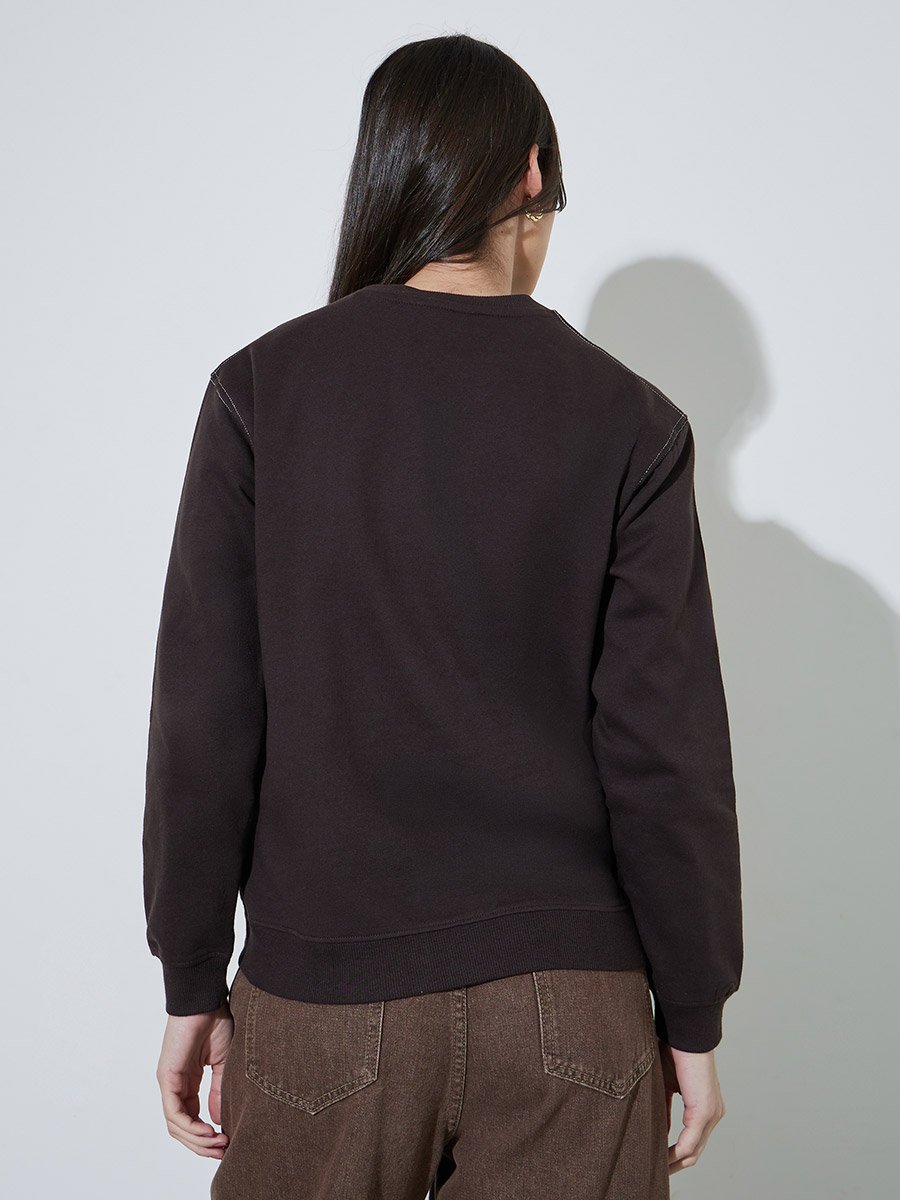 Coffee Brown Regular Fit Round Neck Sweatshirt