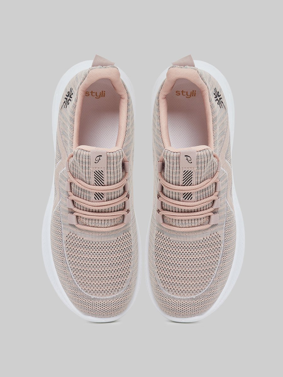 Pink Bungee Lace Knit Sneakers