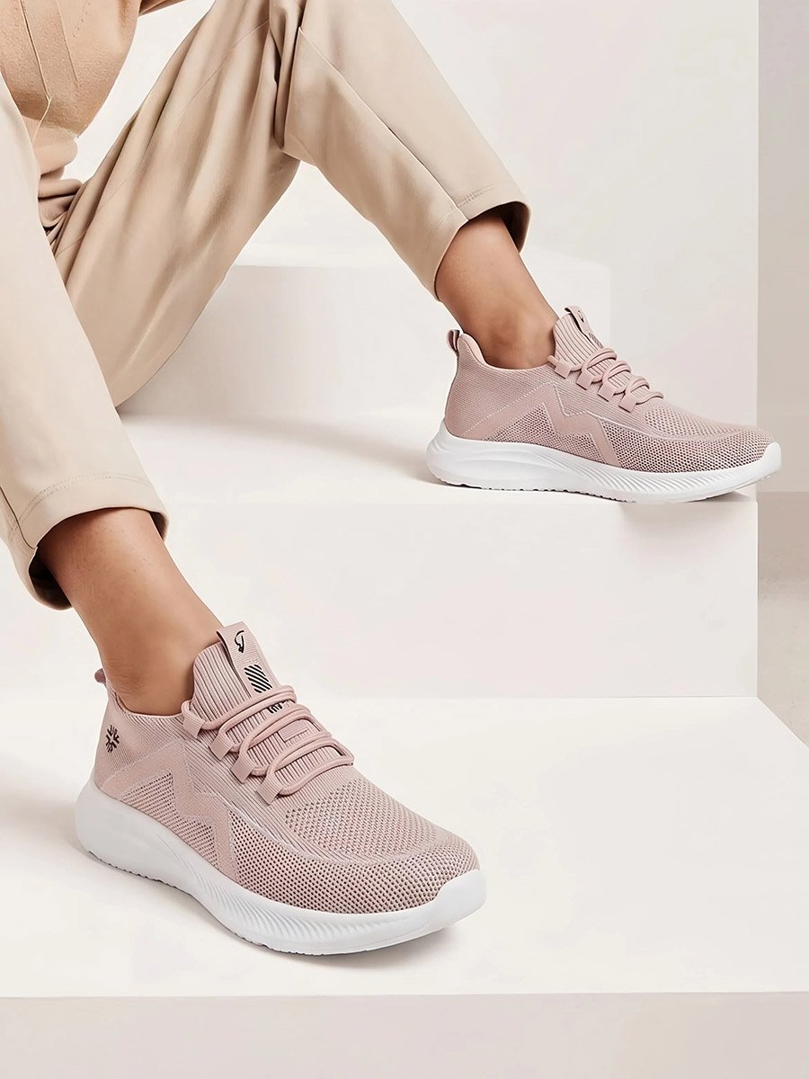 Pink Bungee Lace Knit Sneakers