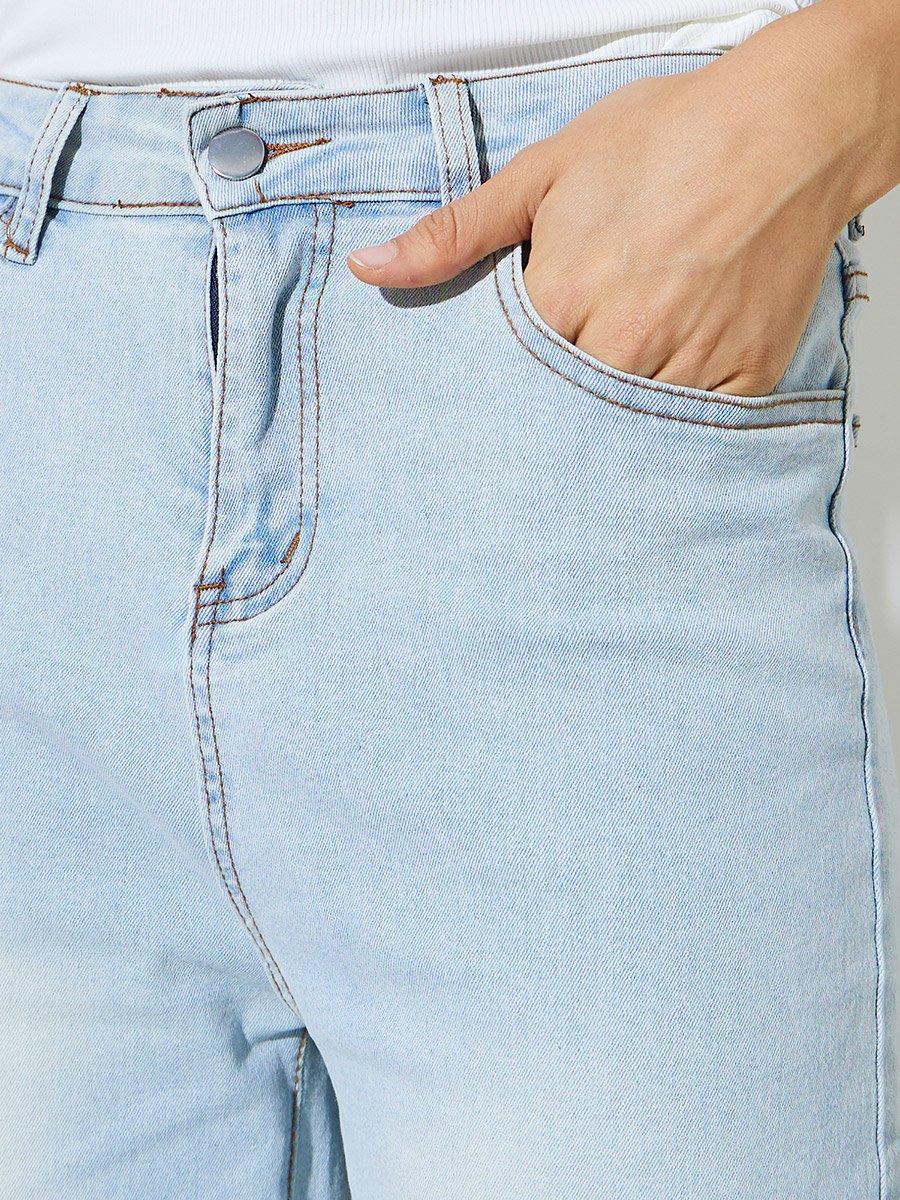 Light Blue Wide Leg Faded Jeans