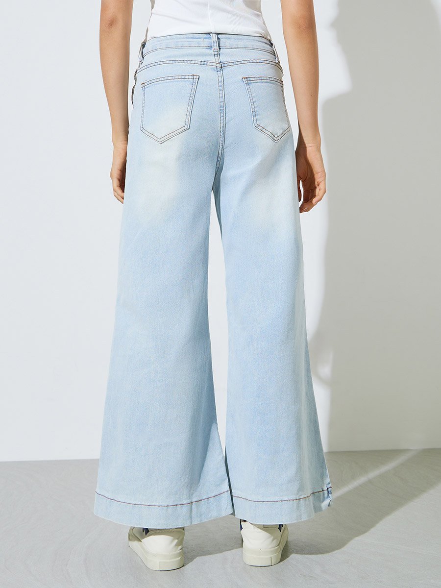 Light Blue Wide Leg Faded Jeans