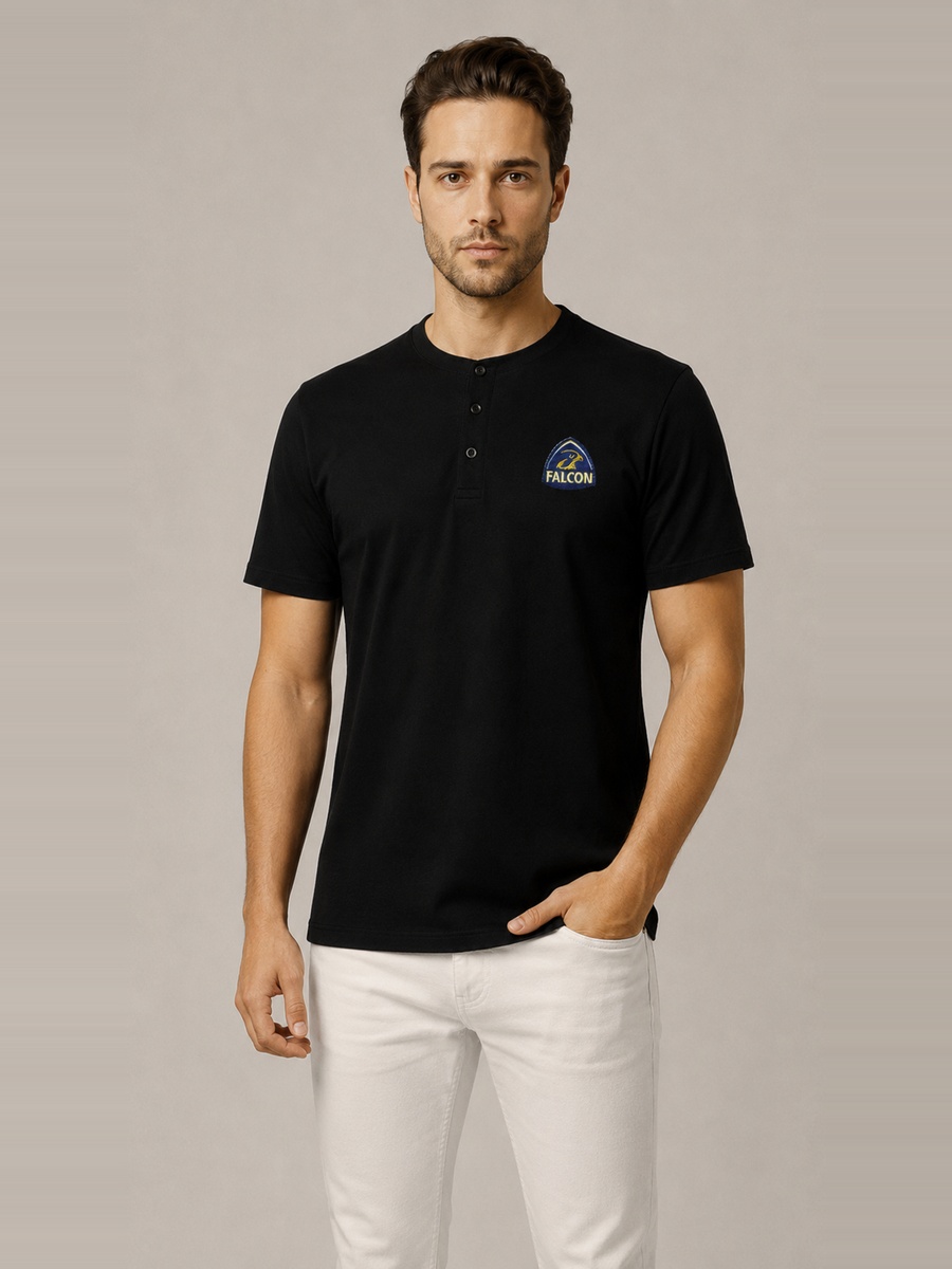 Black Falcon Logo Short Sleeves Henley T-Shirt