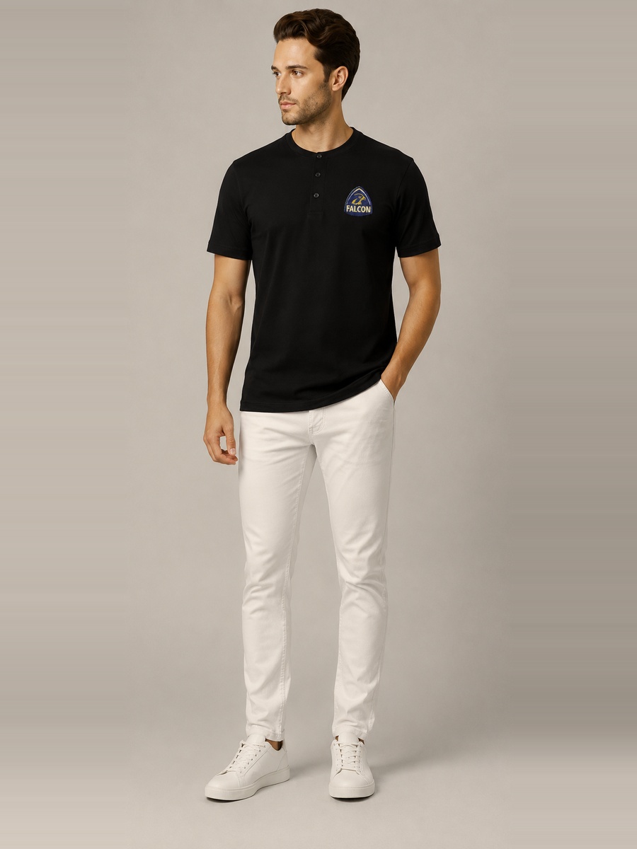 Black Falcon Logo Short Sleeves Henley T-Shirt