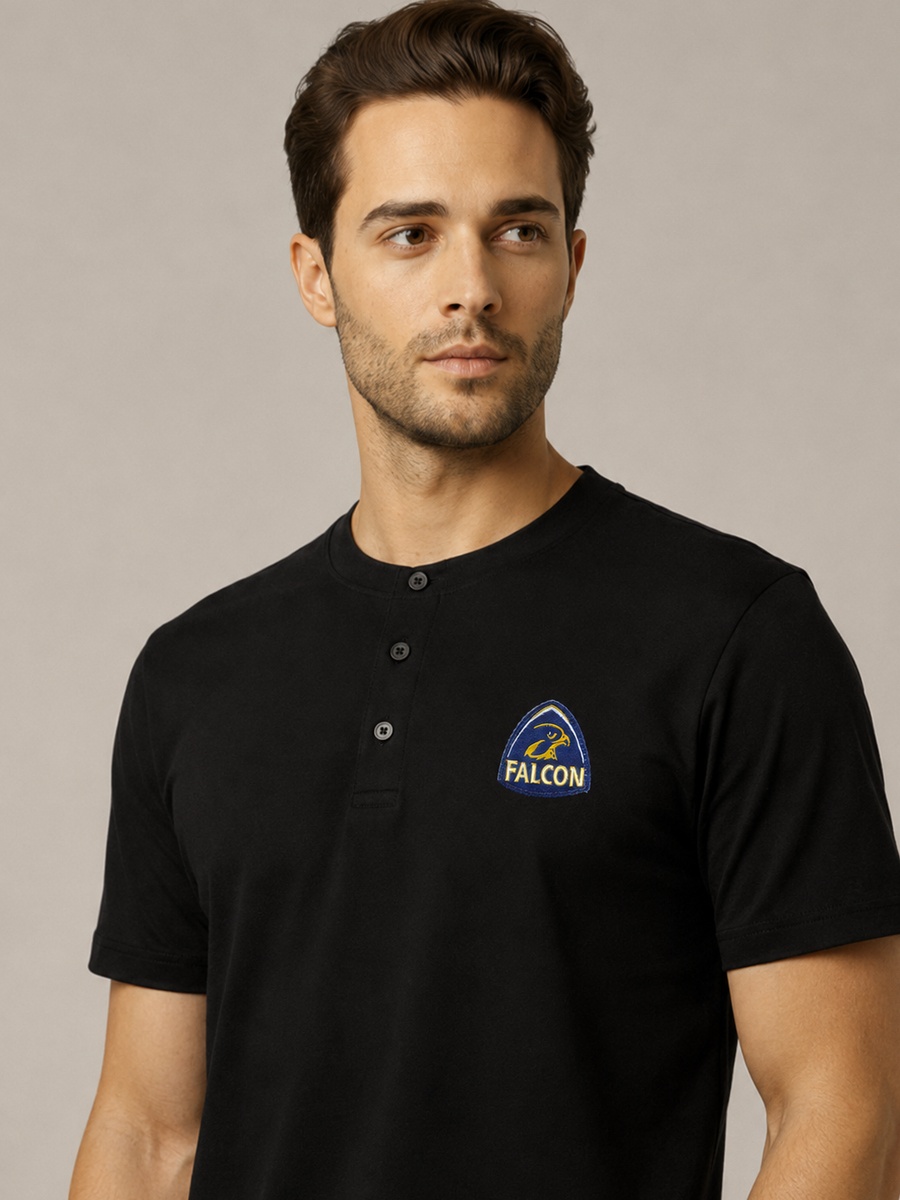 Black Falcon Logo Short Sleeves Henley T-Shirt