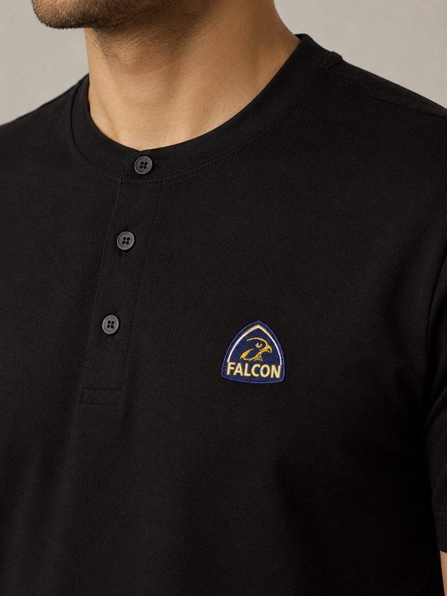 Black Falcon Logo Short Sleeves Henley T-Shirt