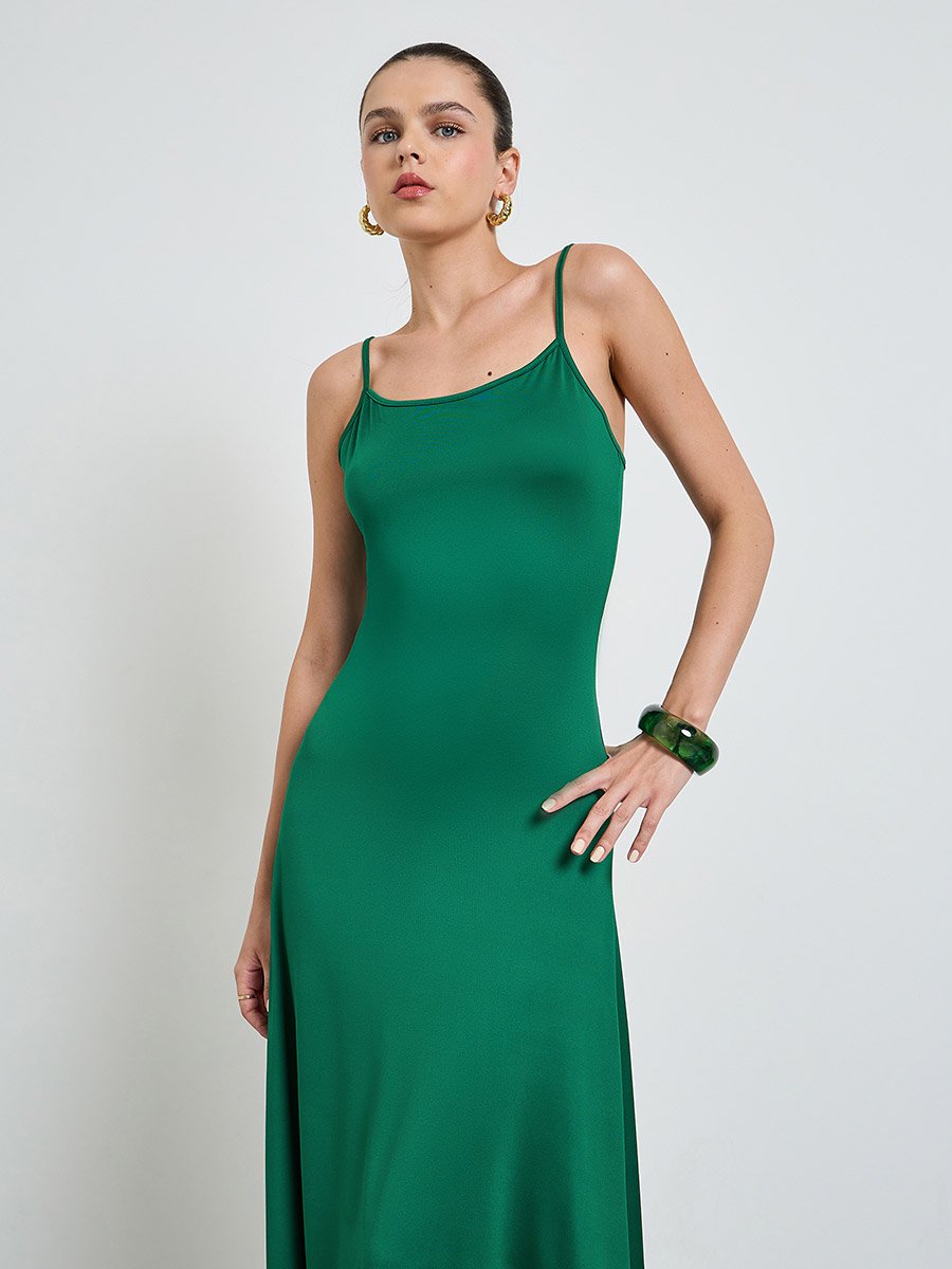 Green Solid Tie-Up Details Strappy Bodycon Maxi Dress