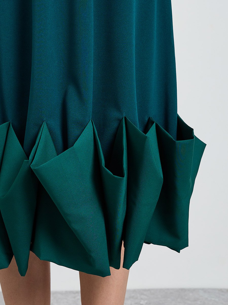 Turquoise Strappy A-Line Midi Dress with Ruffled Hem