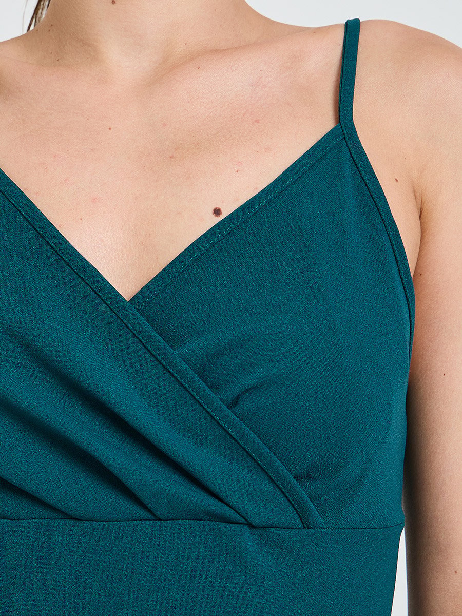 Turquoise Strappy A-Line Midi Dress with Ruffled Hem