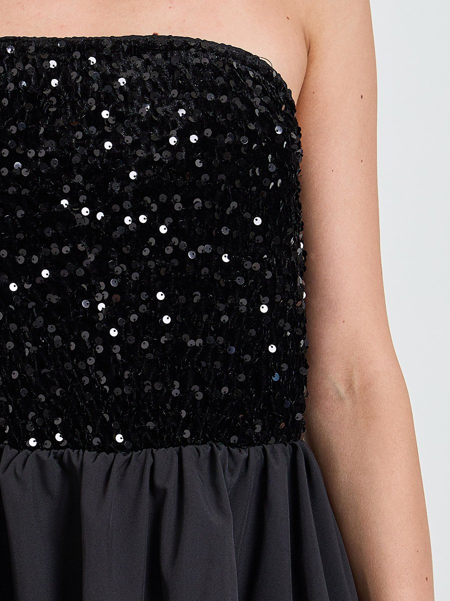 Black Sequin Embellished A-Line Mini Dress