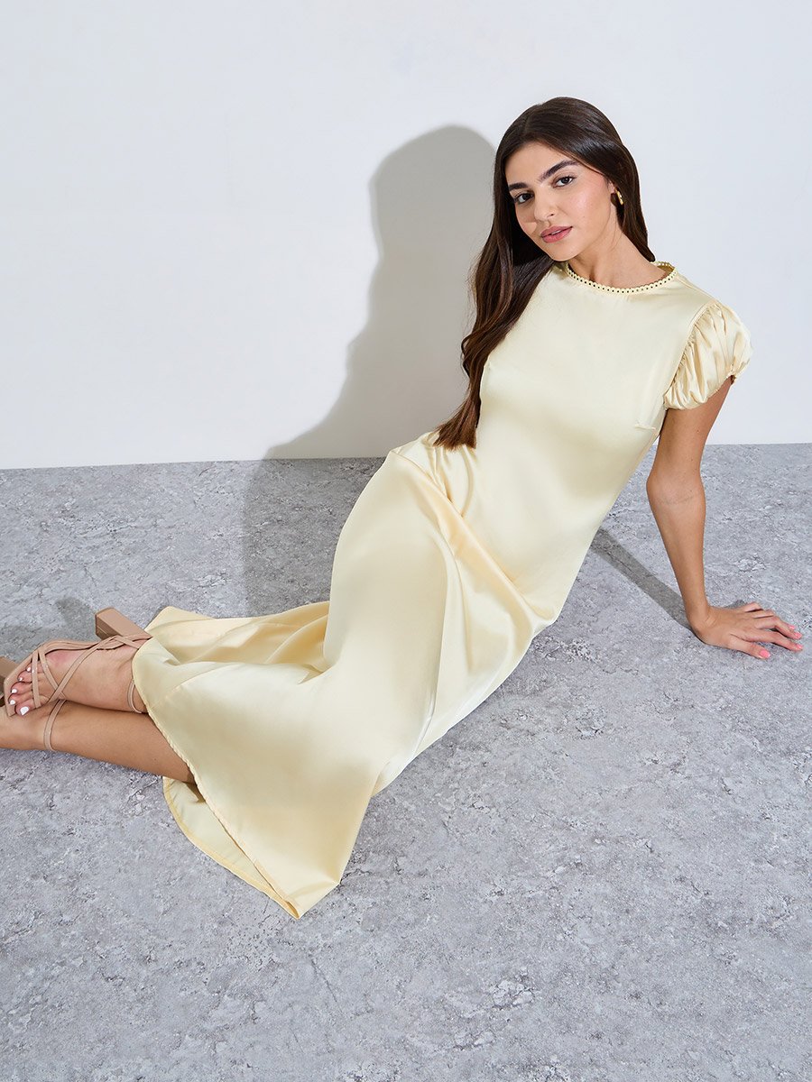 Yellow Satin Casual Maxi Dress