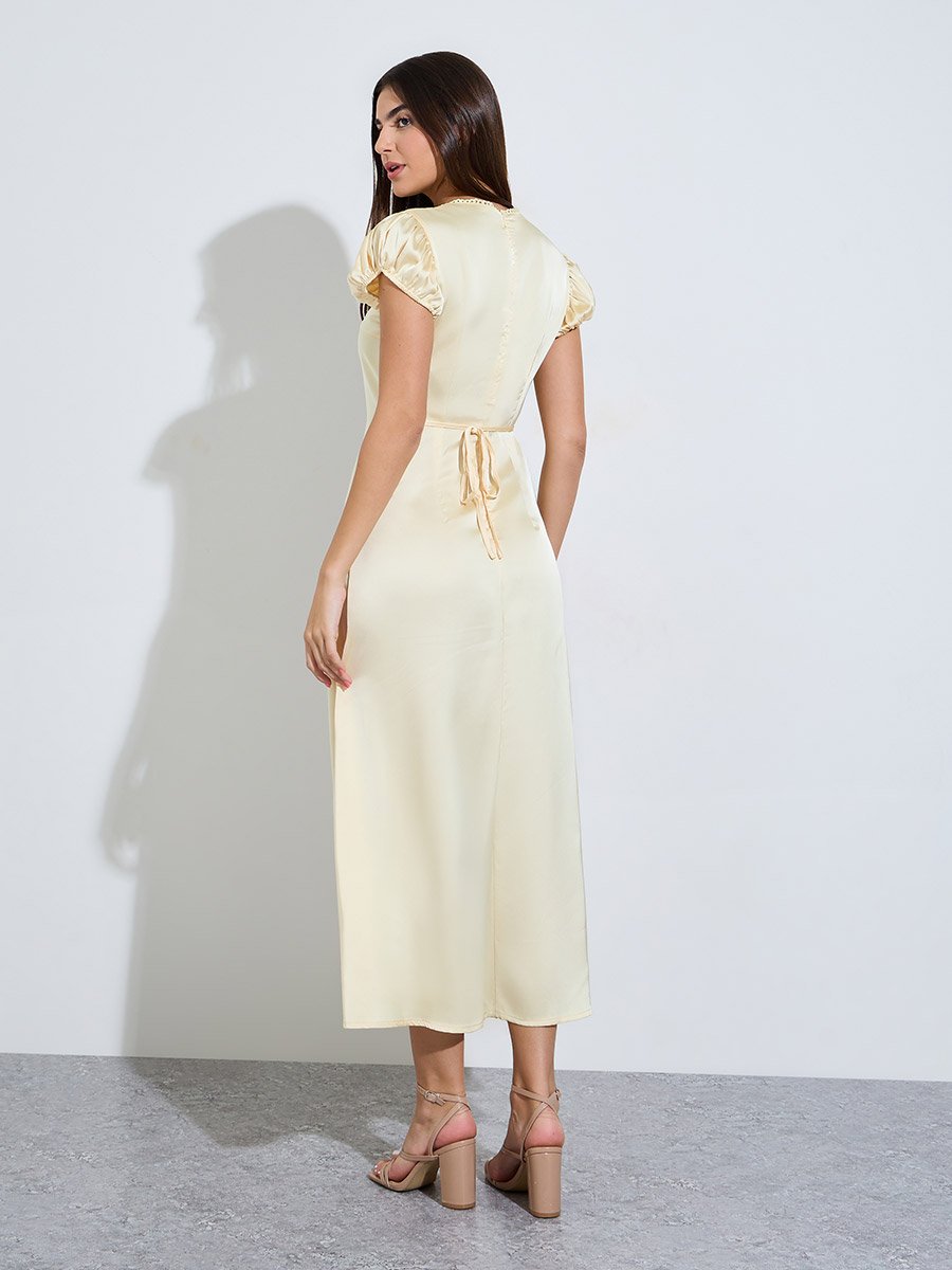 Yellow Satin Casual Maxi Dress