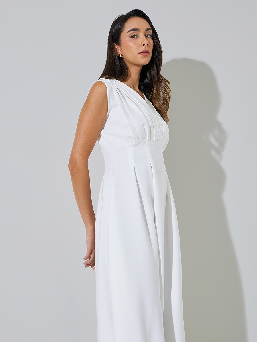 White Casual A-Line Midi Dress
