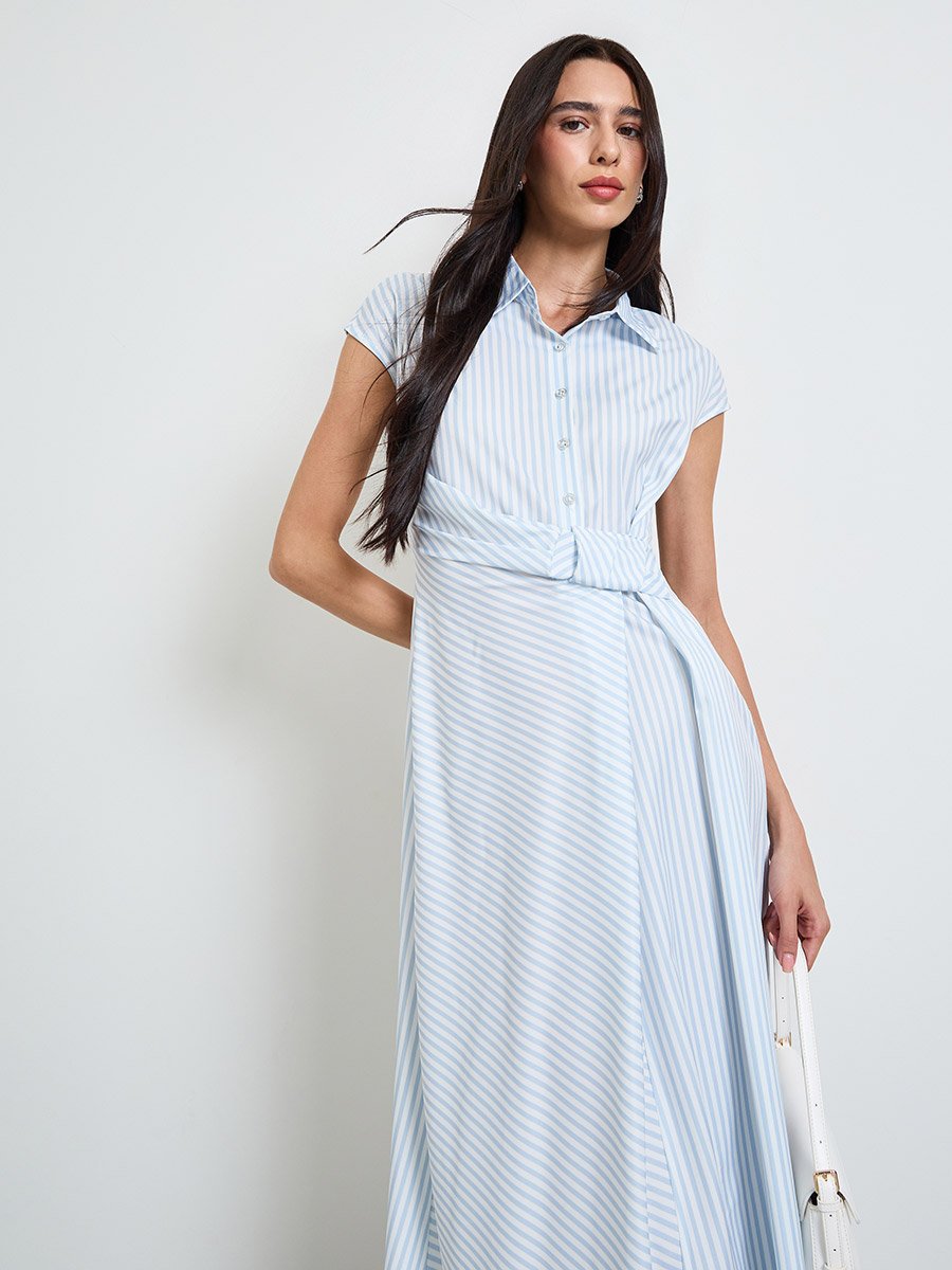 Blue Striped Shirt Midi Dress