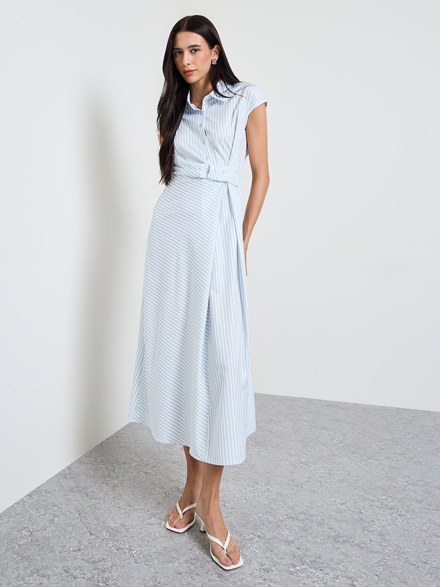 Blue Striped Shirt Midi Dress