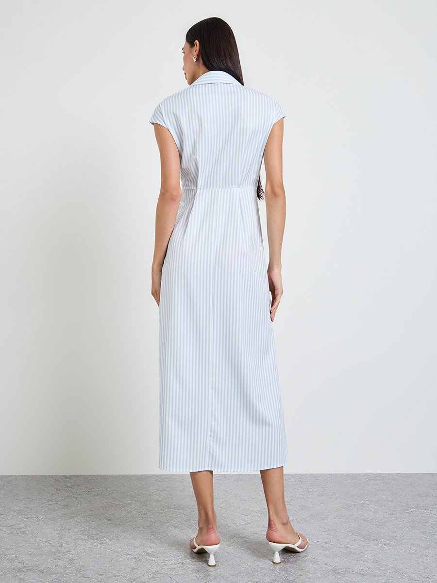 Blue Striped Shirt Midi Dress