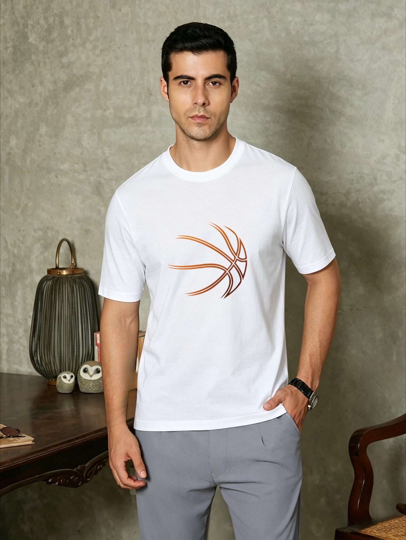 Men White Graphic Print Short Sleeve T-Shirt