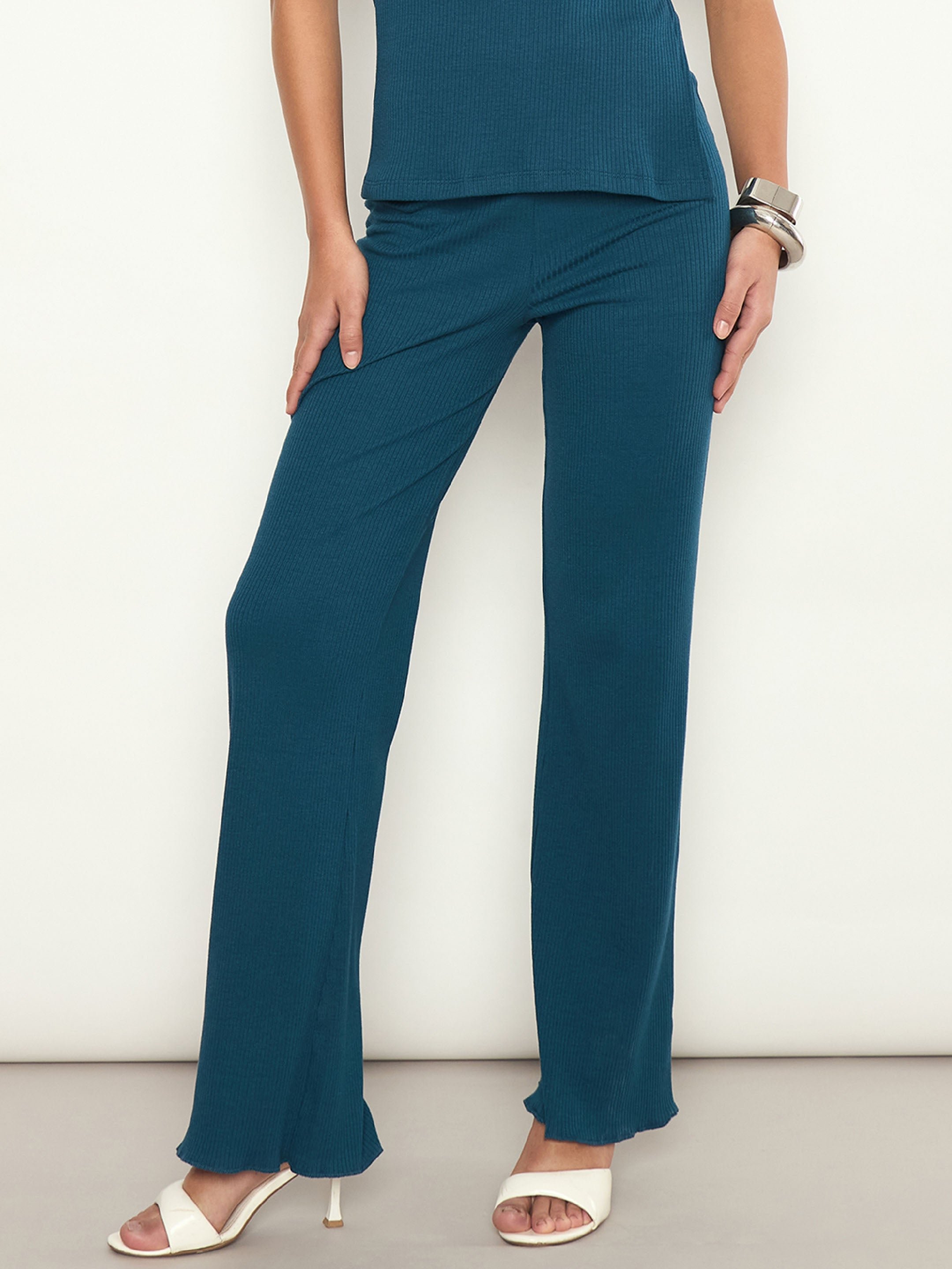 Black Ribbed Flared Pants