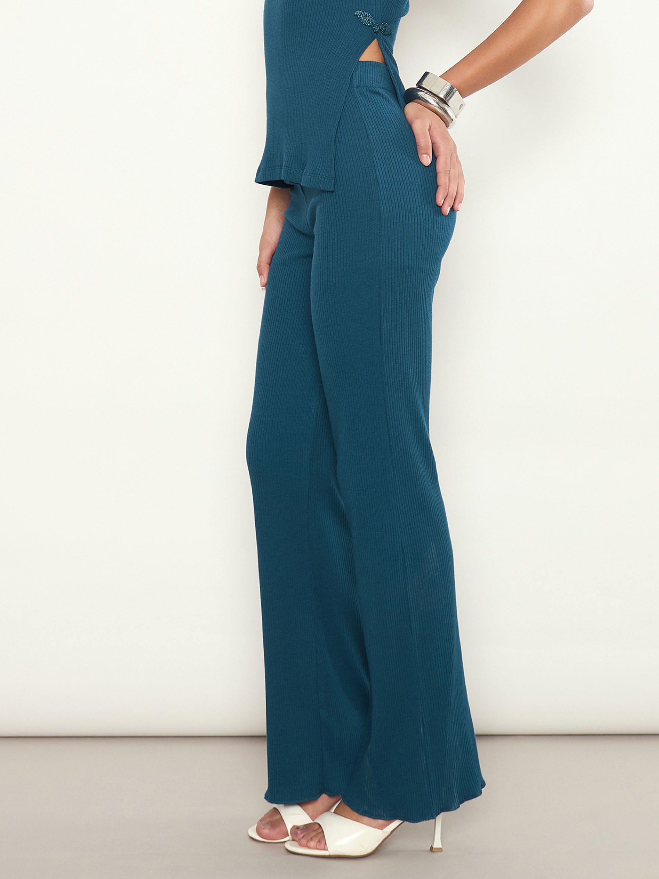 Black Ribbed Flared Pants
