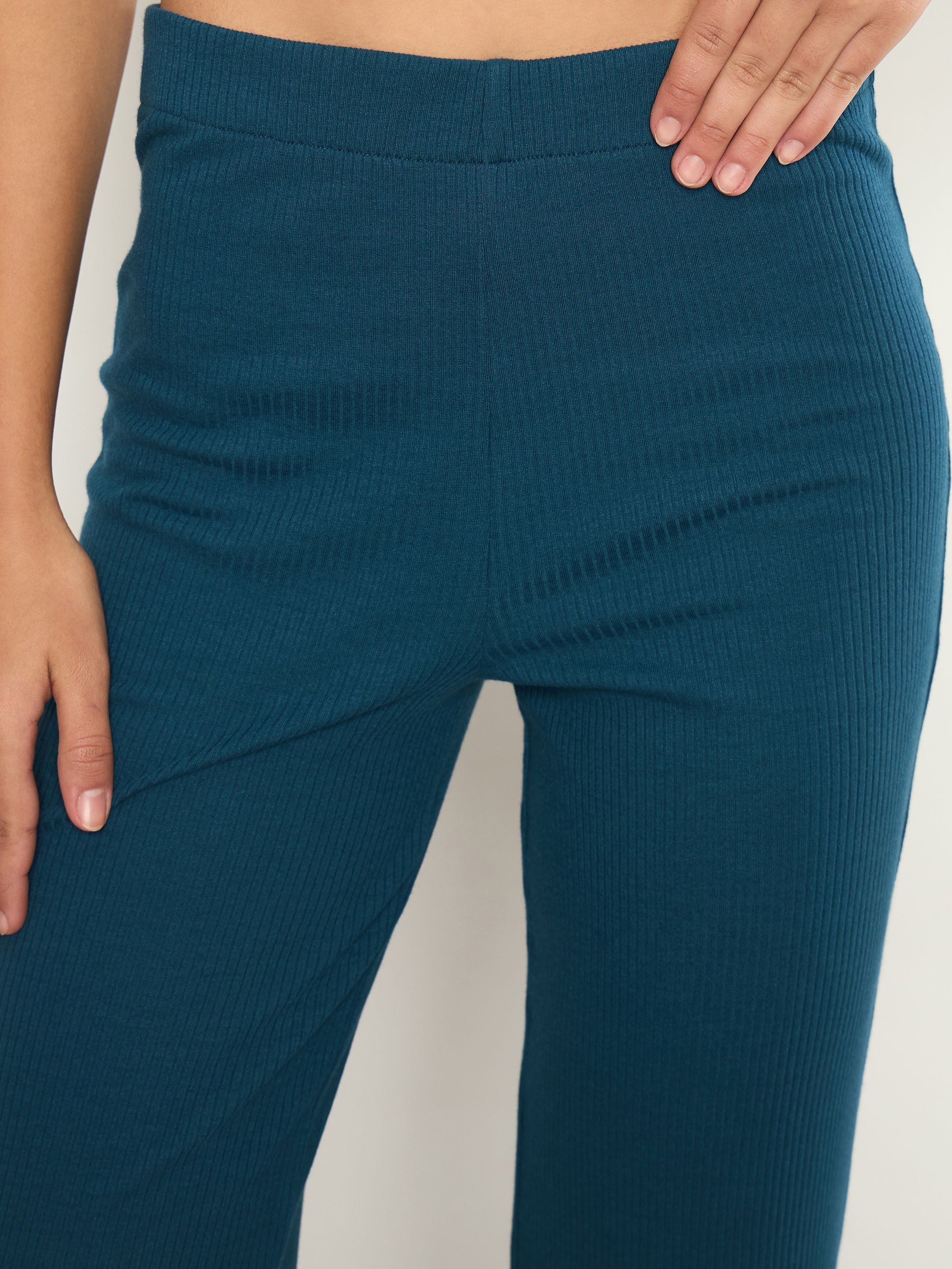 Black Ribbed Flared Pants