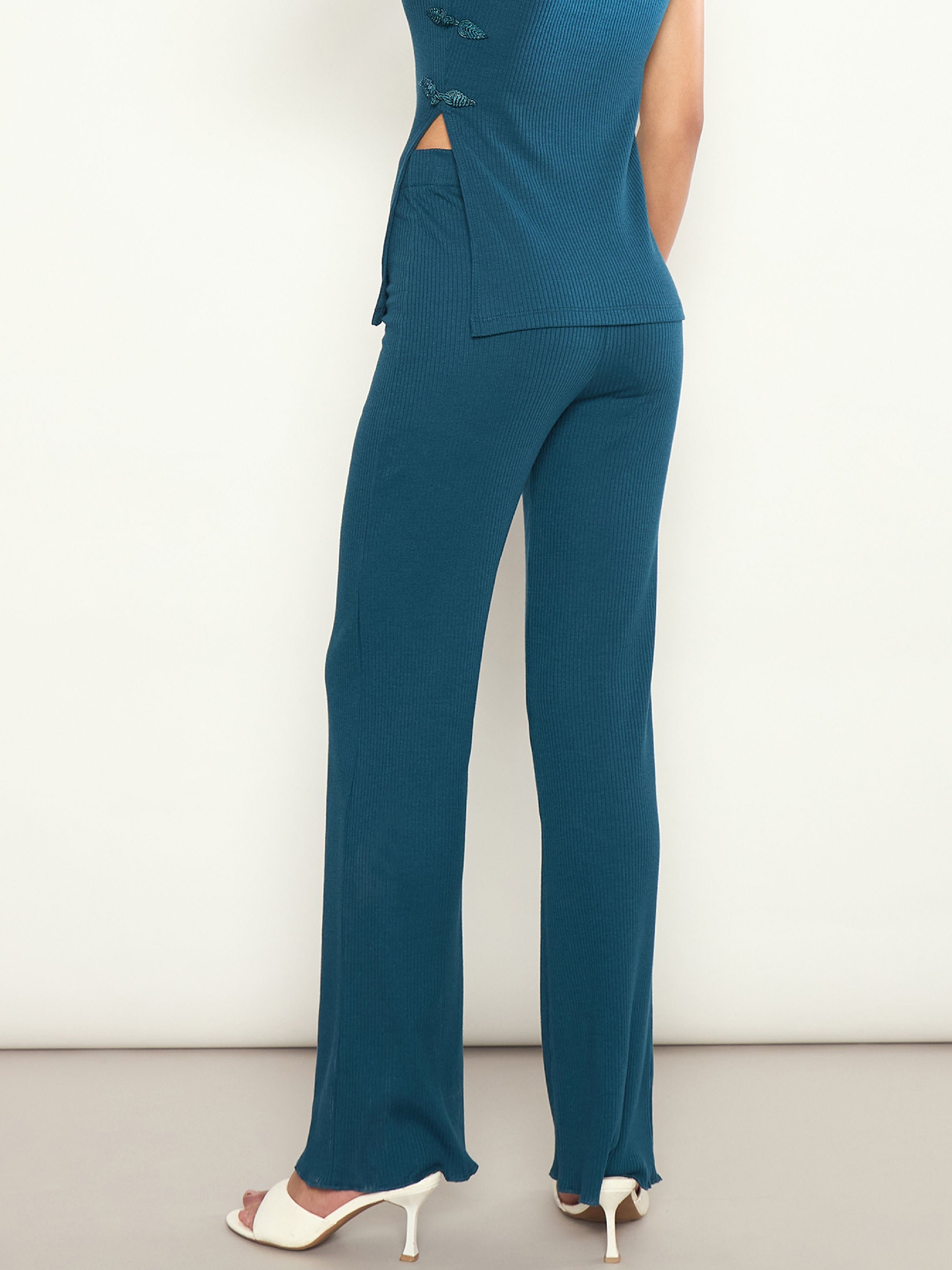 Black Ribbed Flared Pants