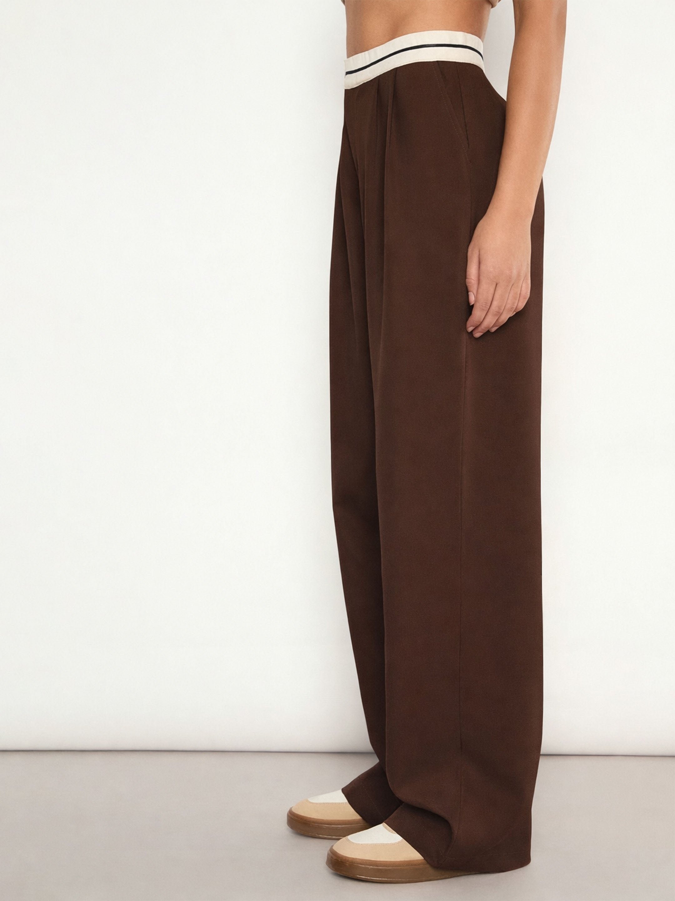 Brown Front Pleated Wide Leg Korean Pants