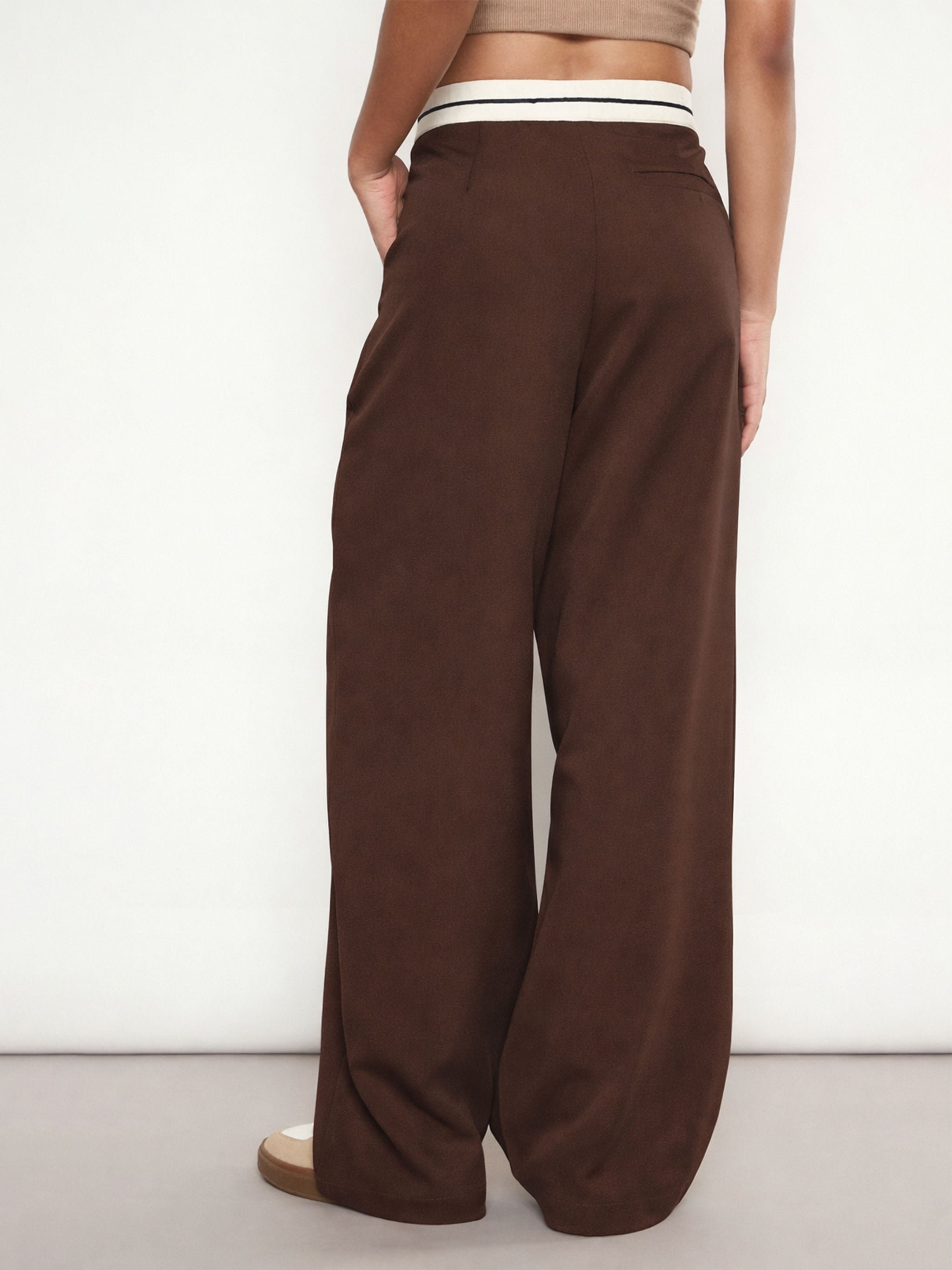 Brown Front Pleated Wide Leg Korean Pants