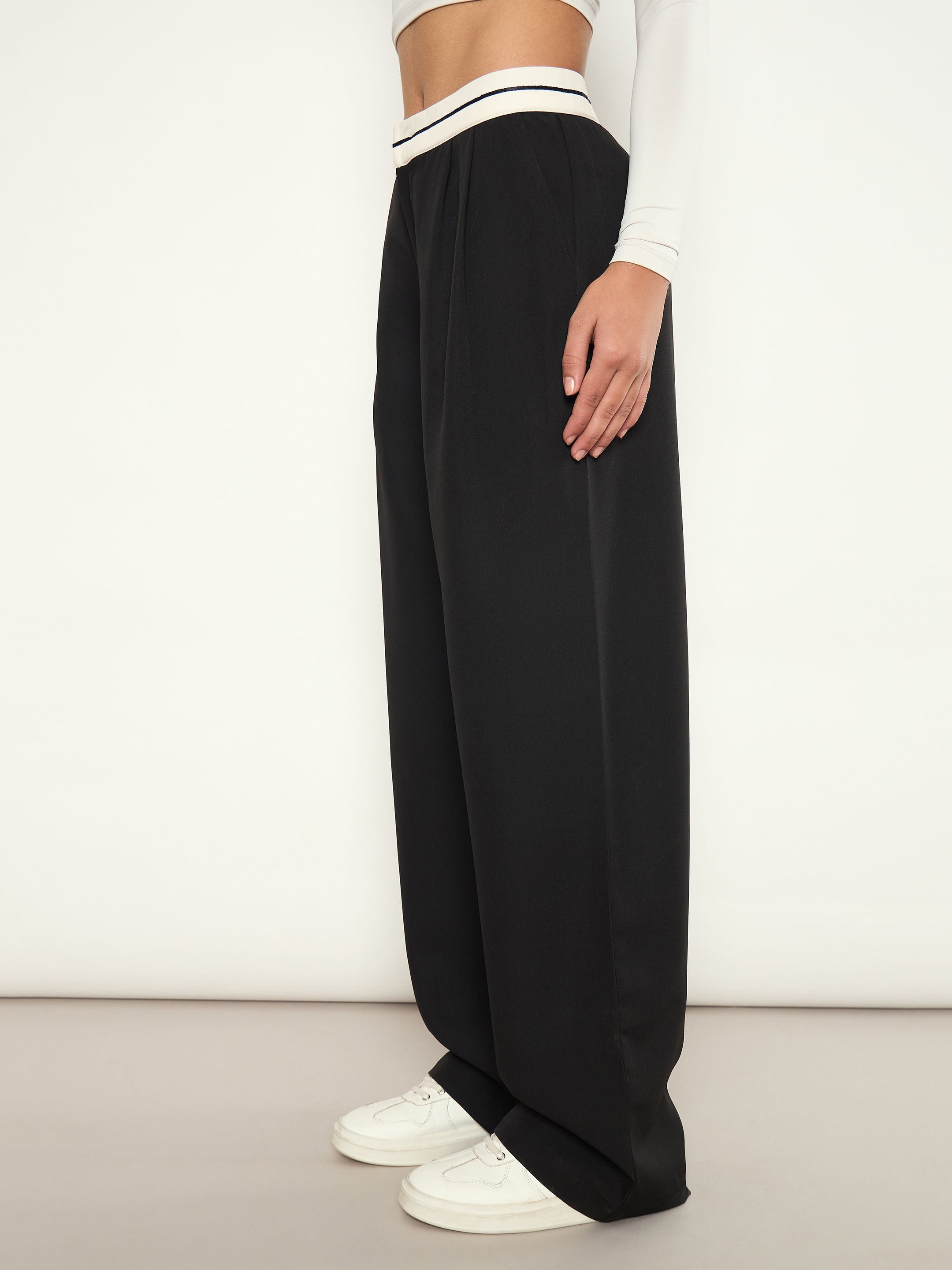 Black Front Pleated Wide Leg Korean Pants
