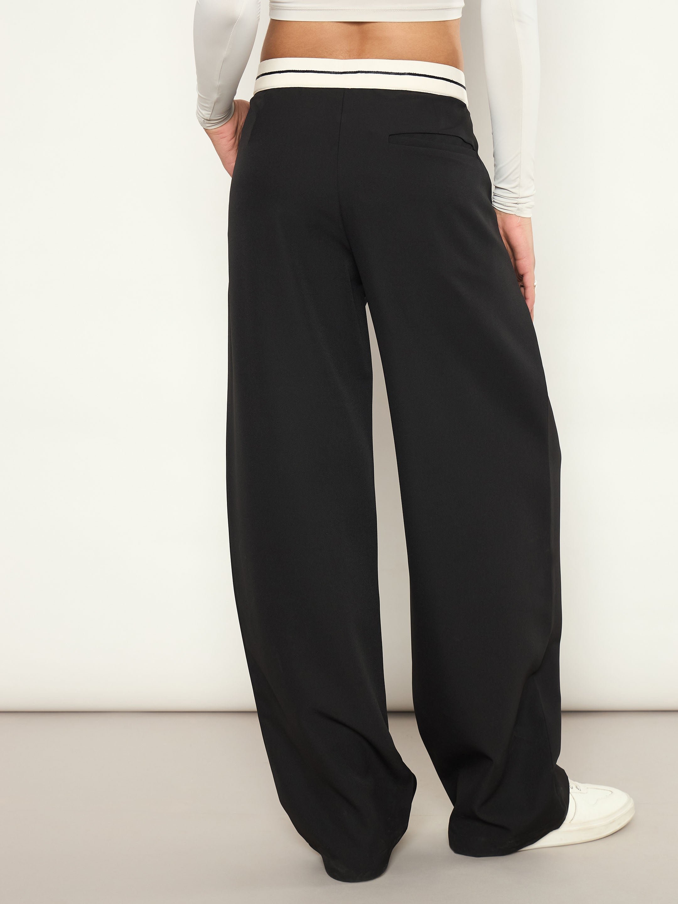 Black Front Pleated Wide Leg Korean Pants