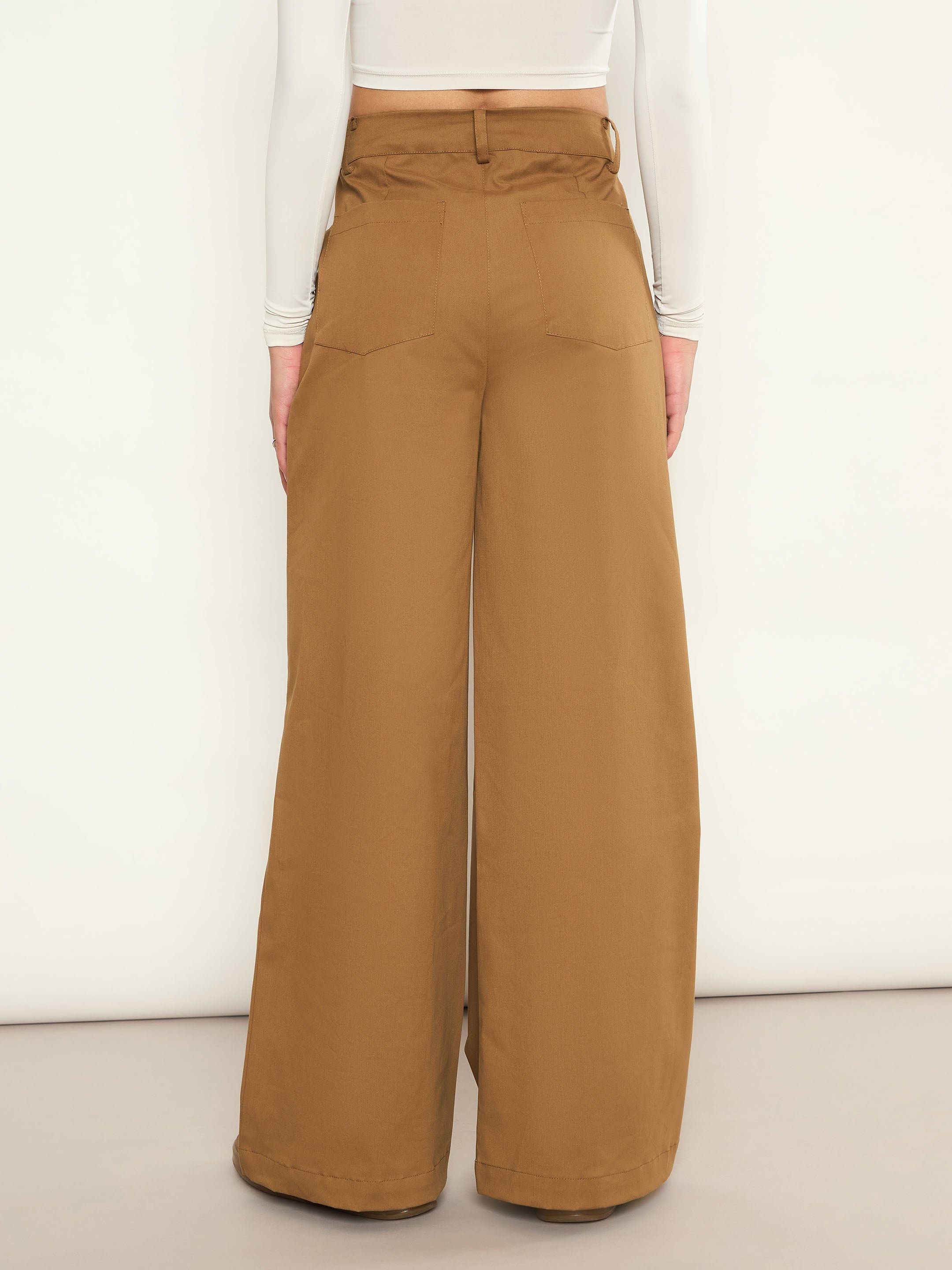 Brown Twill Wide Leg Cotton Pants