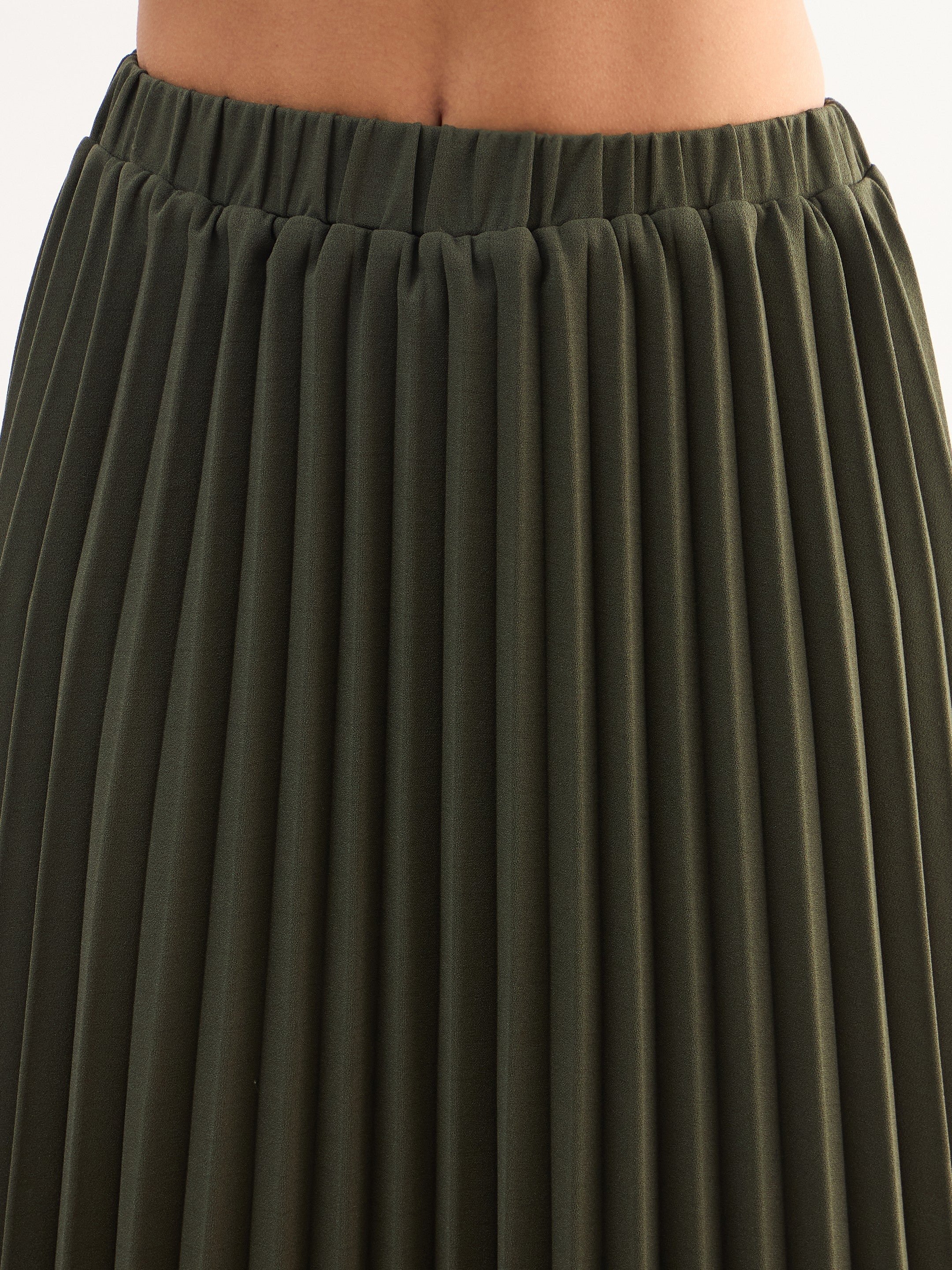 Olive Sleeveless Waistcoat and Pleated Skirt Co-ord Set