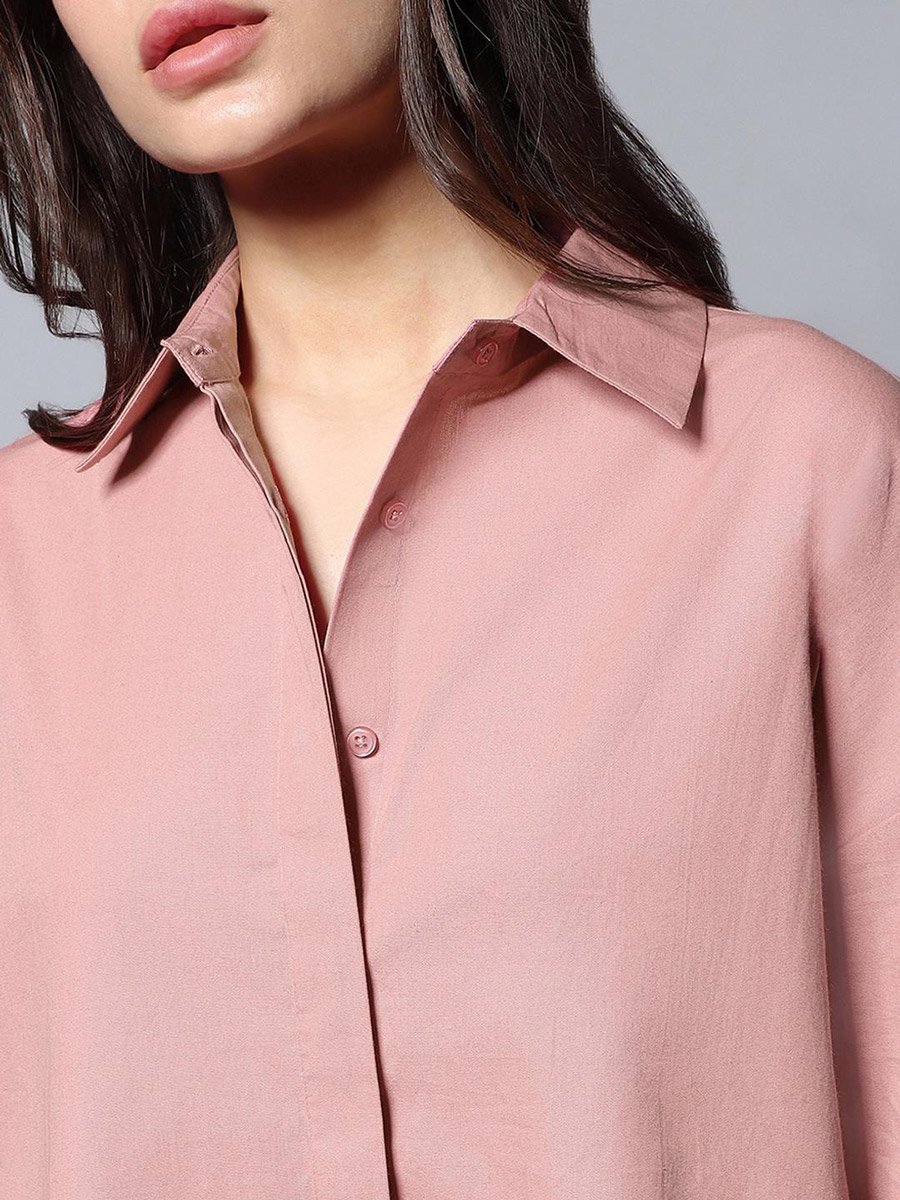 Pink Oversized Solid Button Shirt