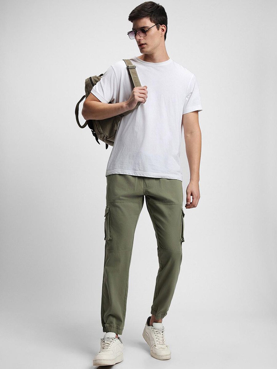 Men Slim Fit Drawstring Cargo Pants