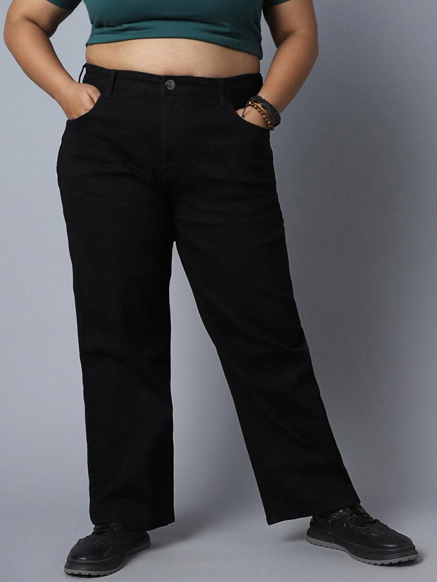 Plus Size Dad Fit Solid Button Jeans
