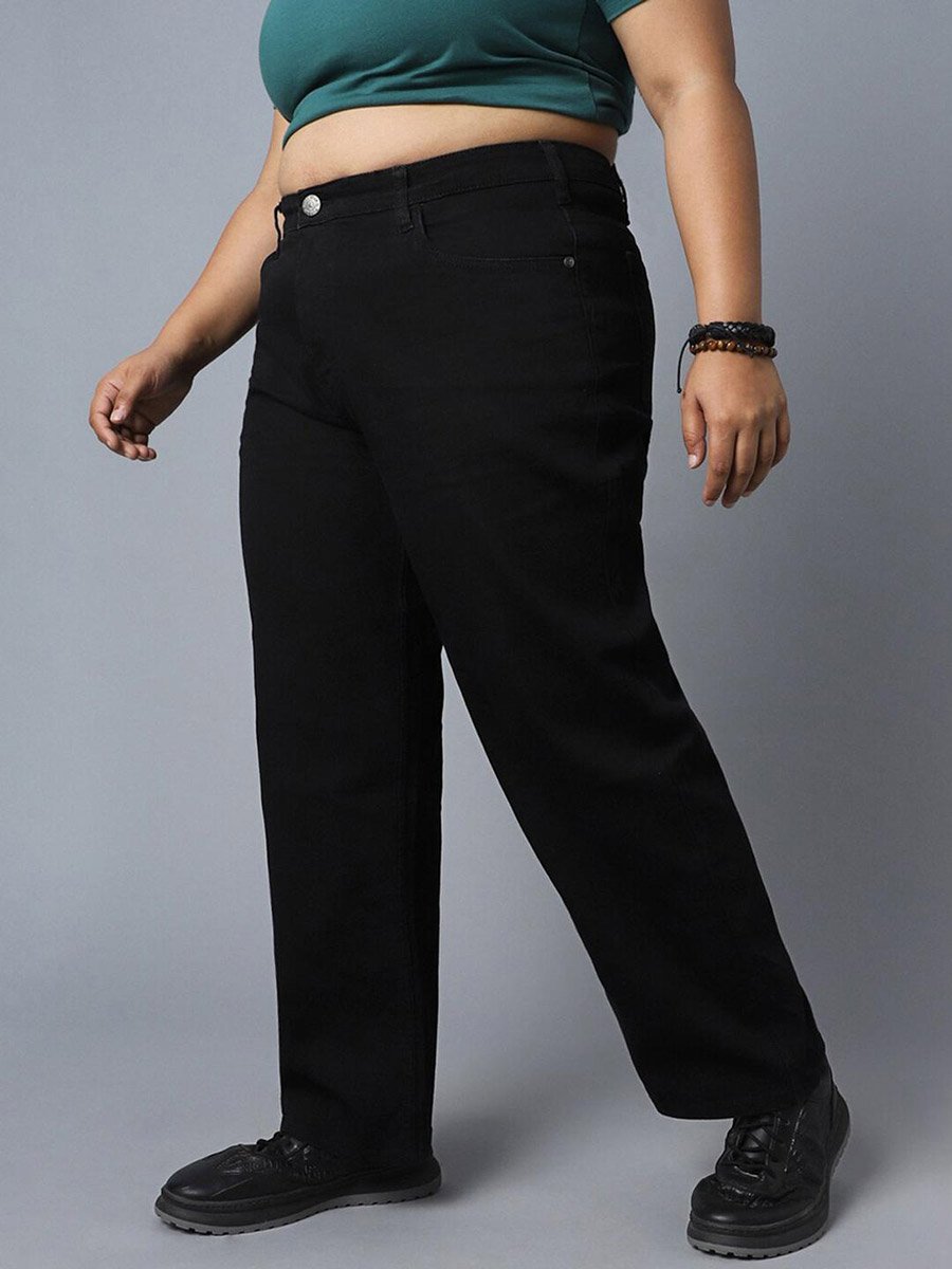 Plus Size Dad Fit Solid Button Jeans