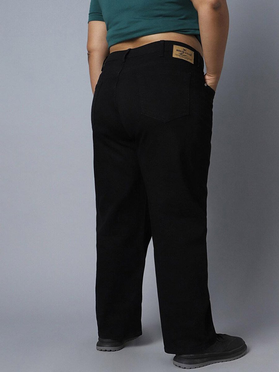 Plus Size Dad Fit Solid Button Jeans