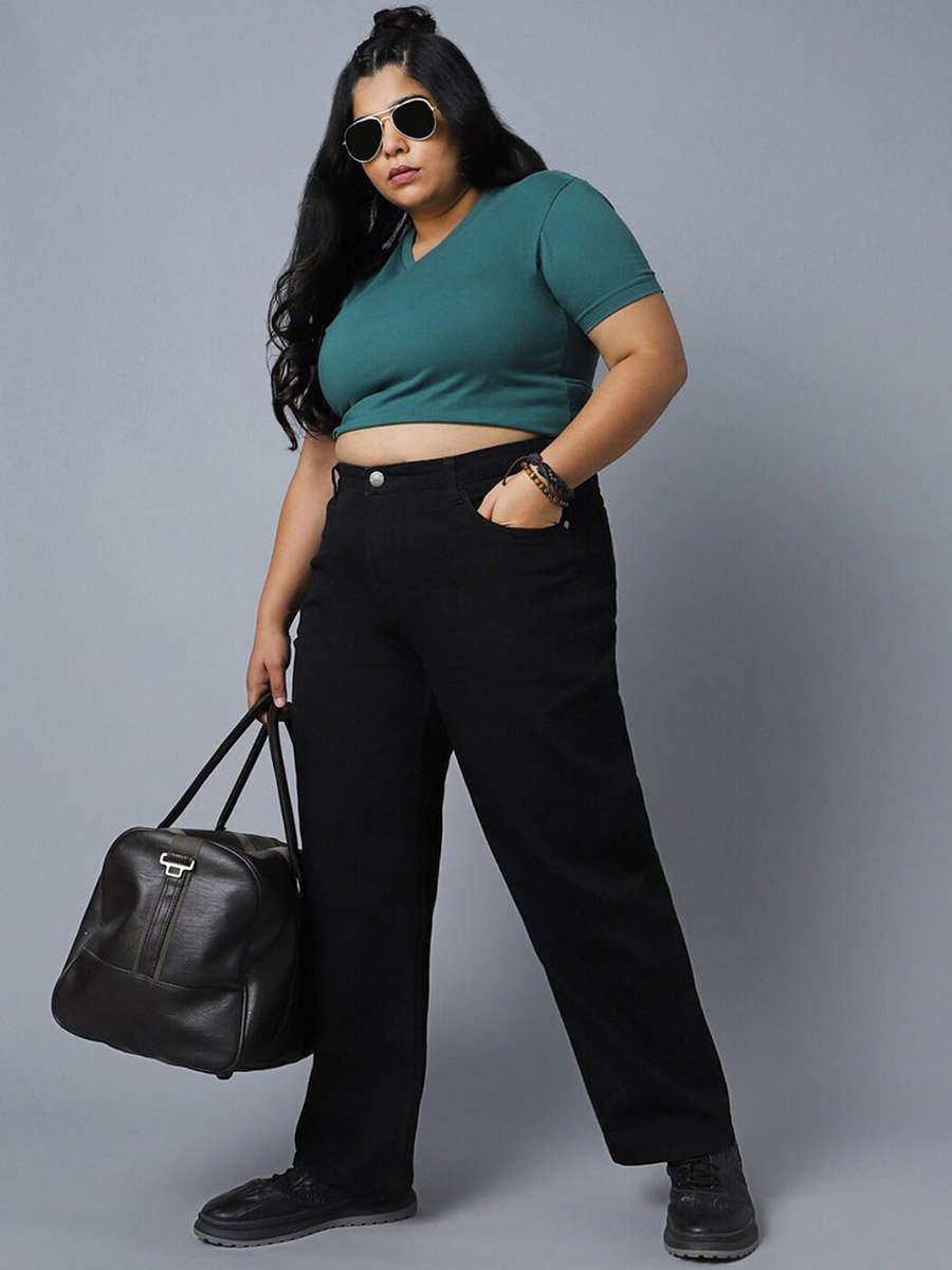 Plus Size Dad Fit Solid Button Jeans