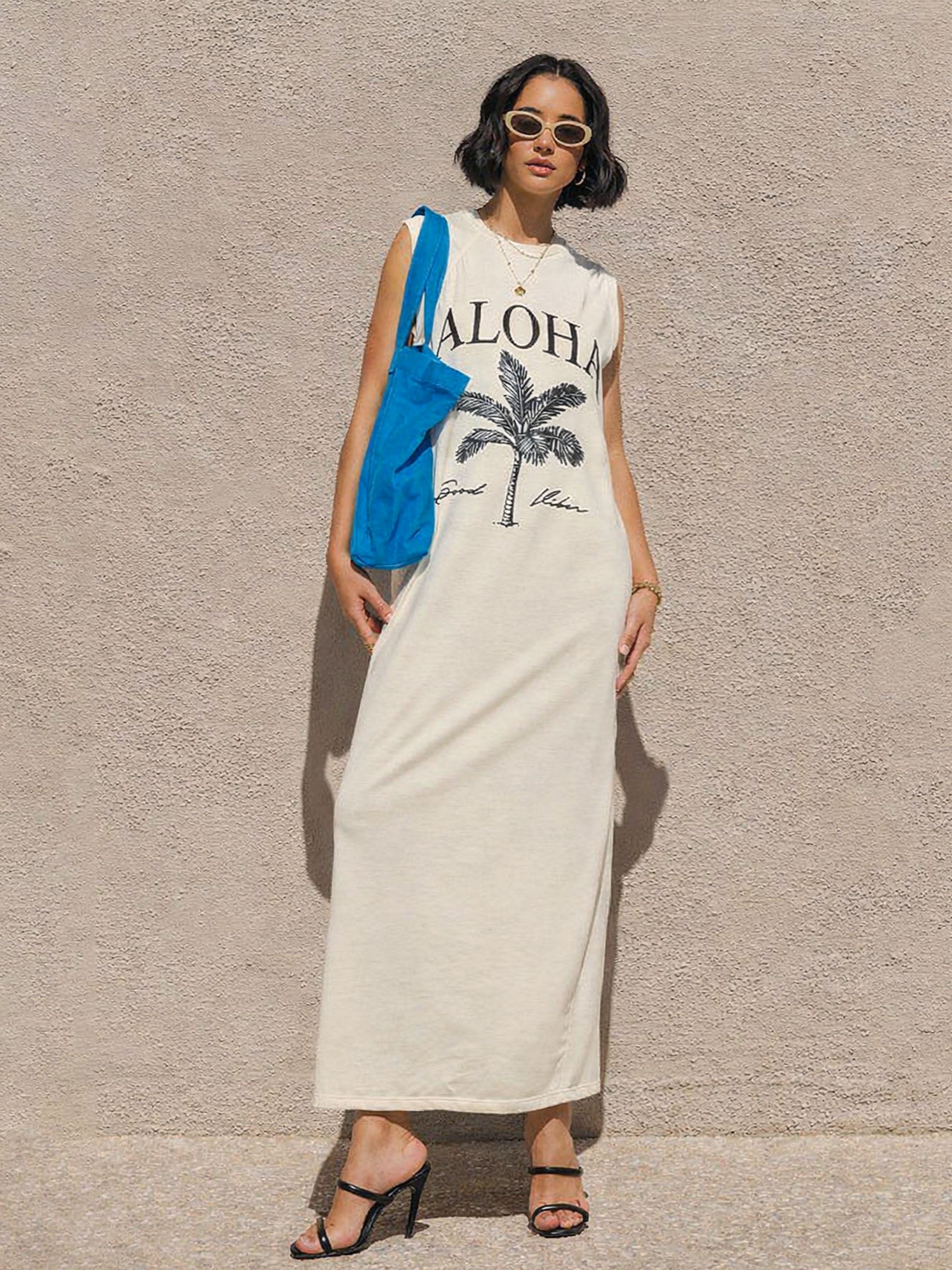 Off-White Printed Sleeveless T-Shirt Maxi Dress