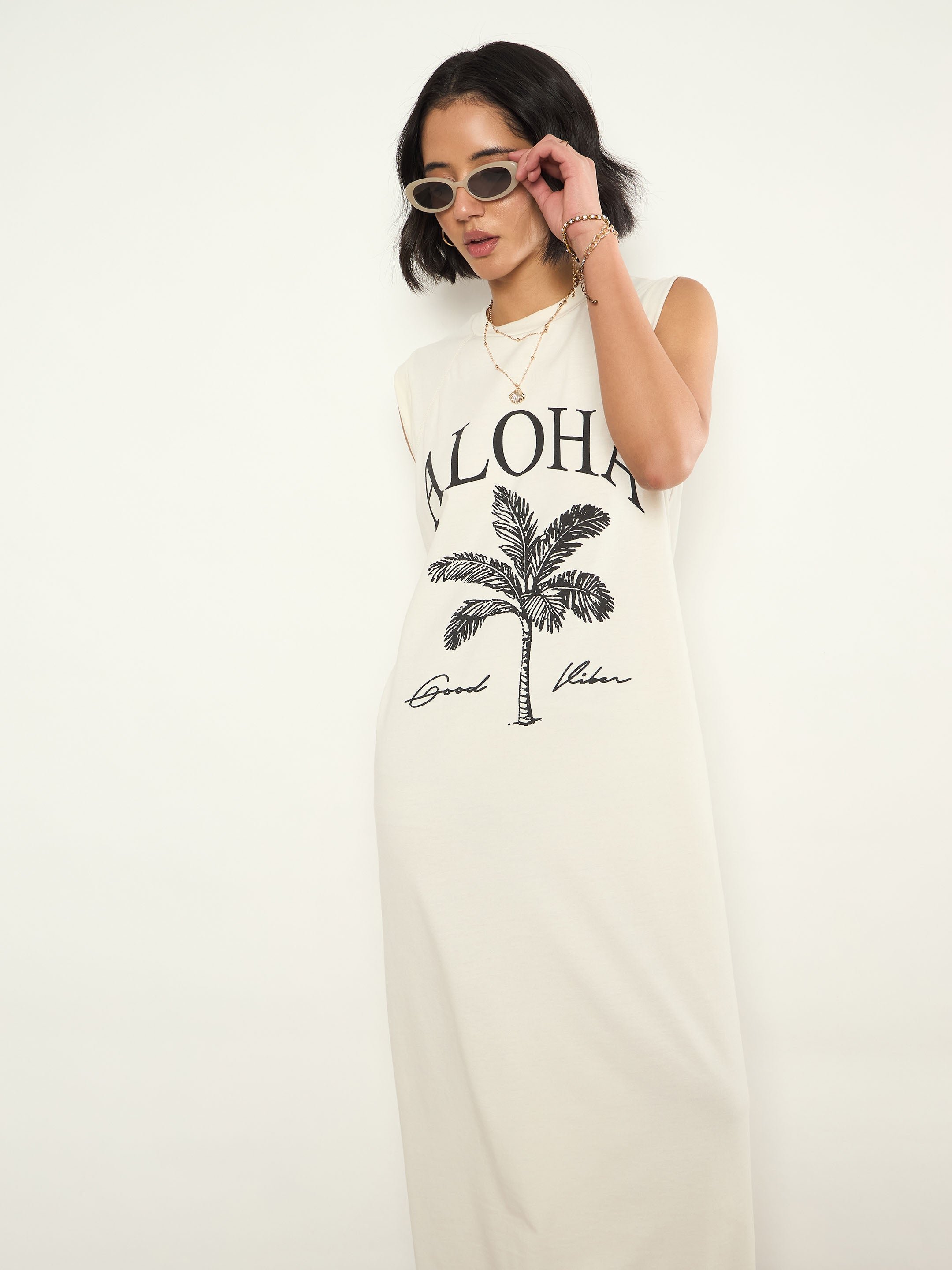 Off-White Printed Sleeveless T-Shirt Maxi Dress