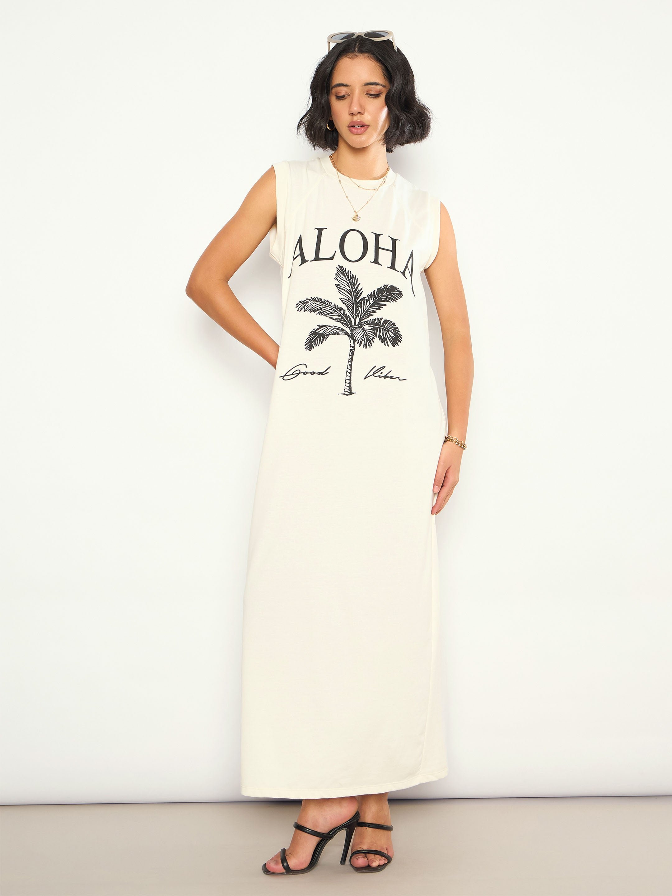Off-White Printed Sleeveless T-Shirt Maxi Dress