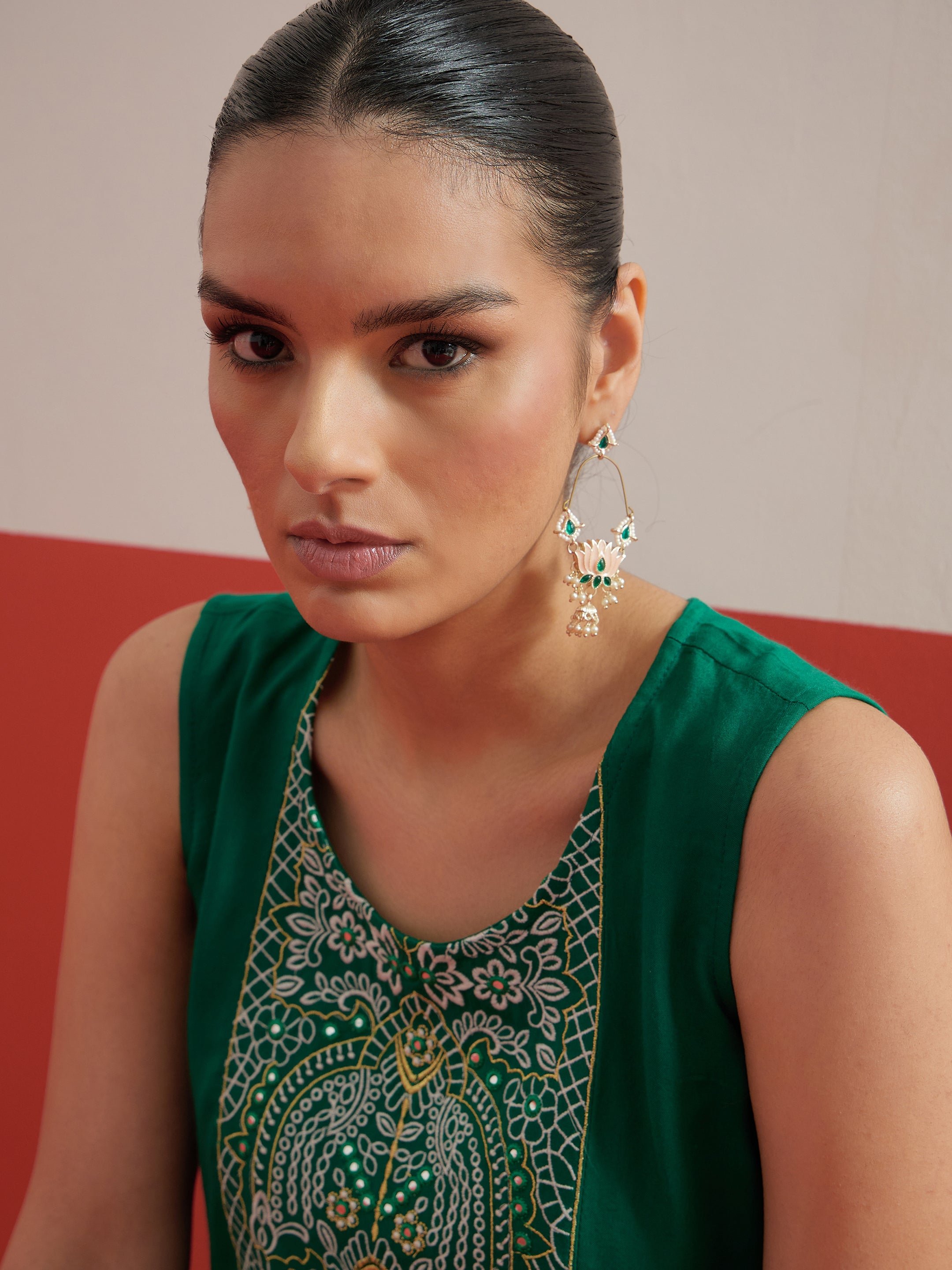 Green Embroidered Short Kurti with Salwar Set