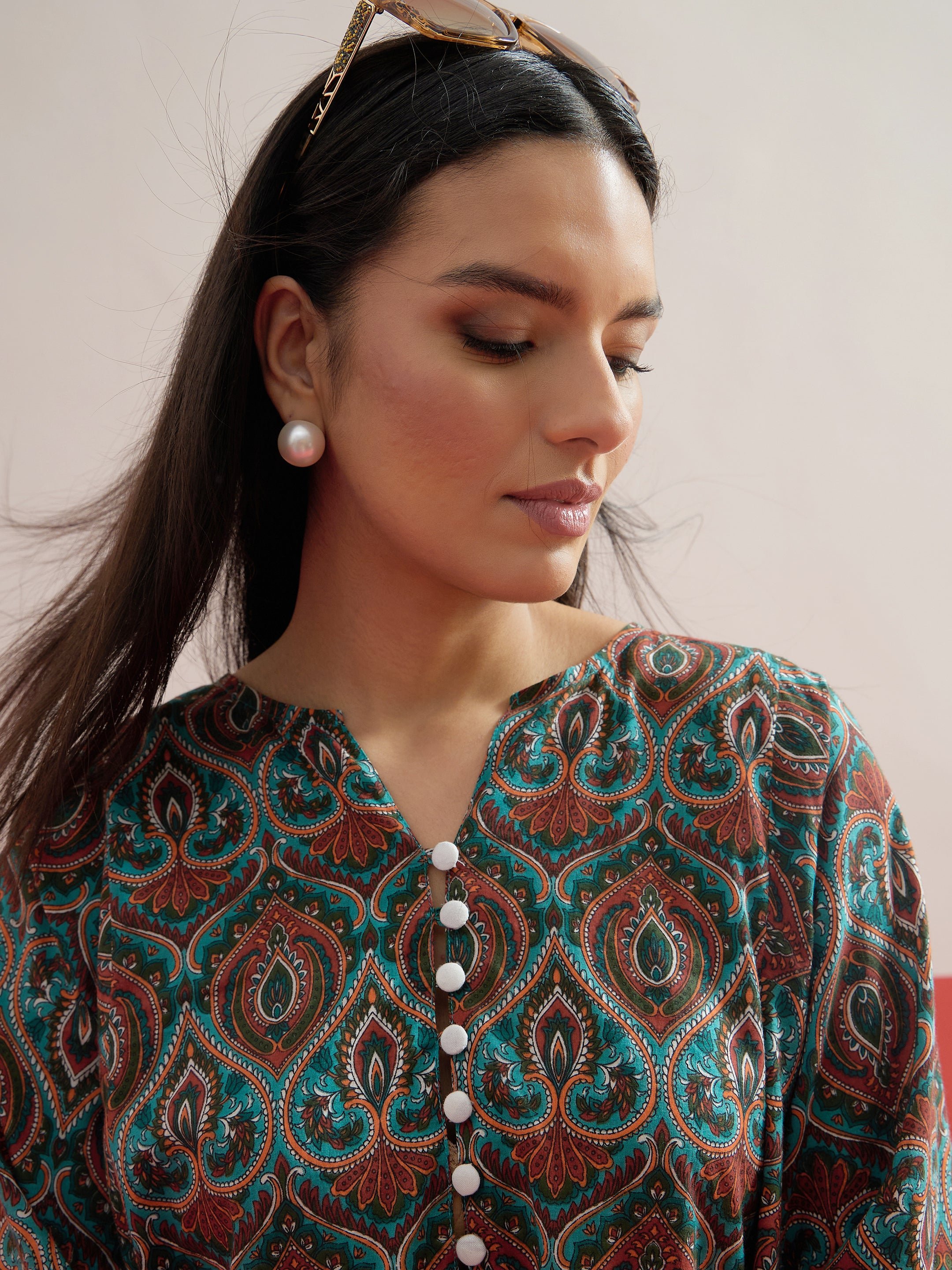 Green Floral Choga Kurta with Salwar Set