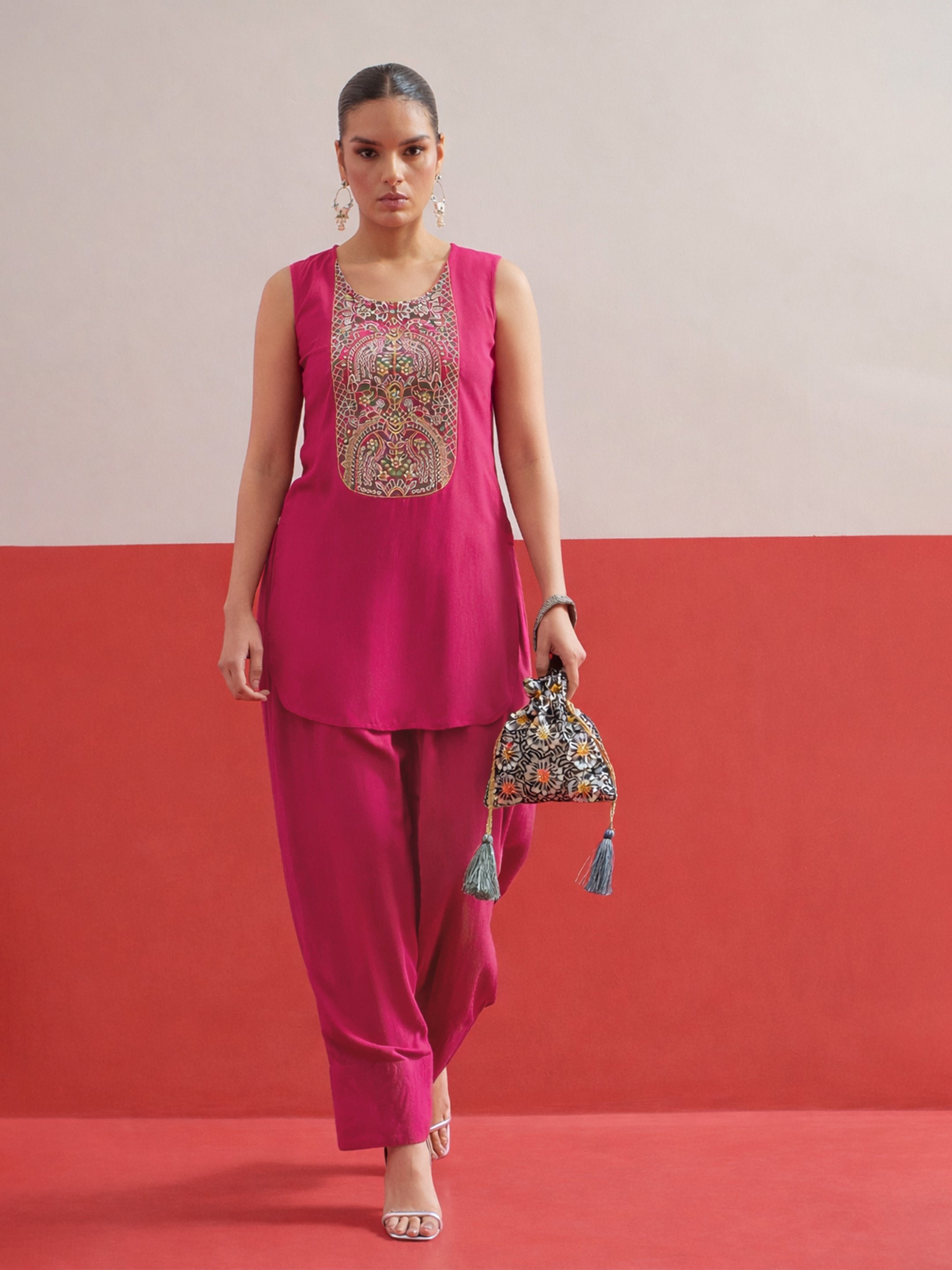 Embroidered Short Kurti with Salwar Set