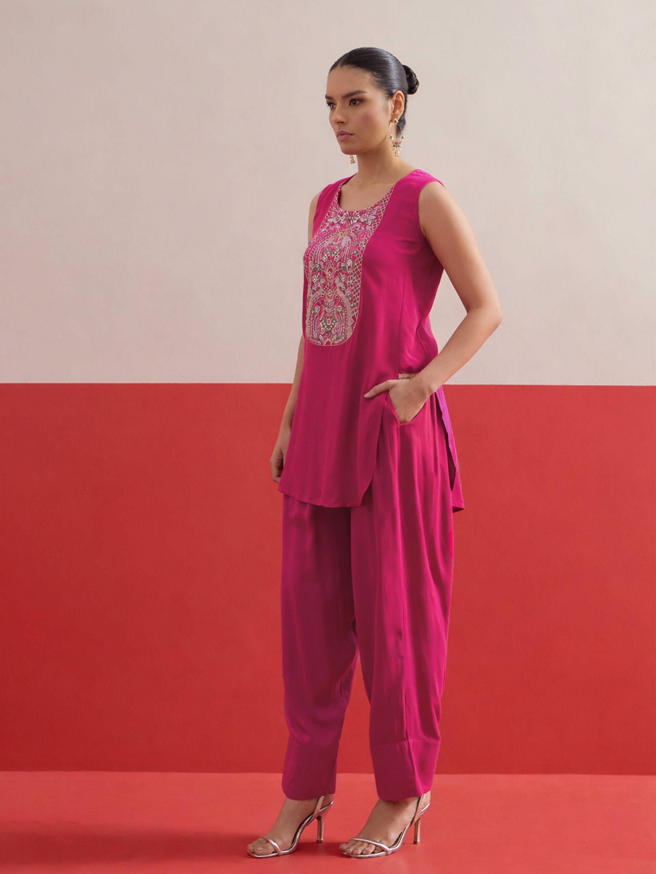 Embroidered Short Kurti with Salwar Set